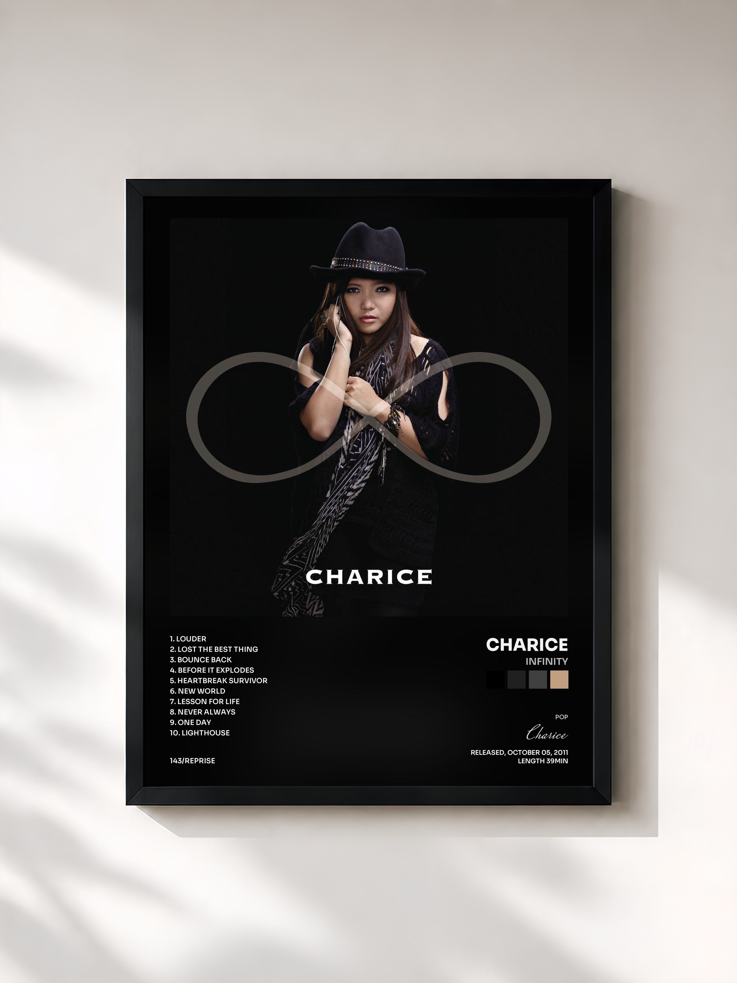 #noir Tableau de l'album Infinity de Charice, cadre noir, imprimé et encadré en France