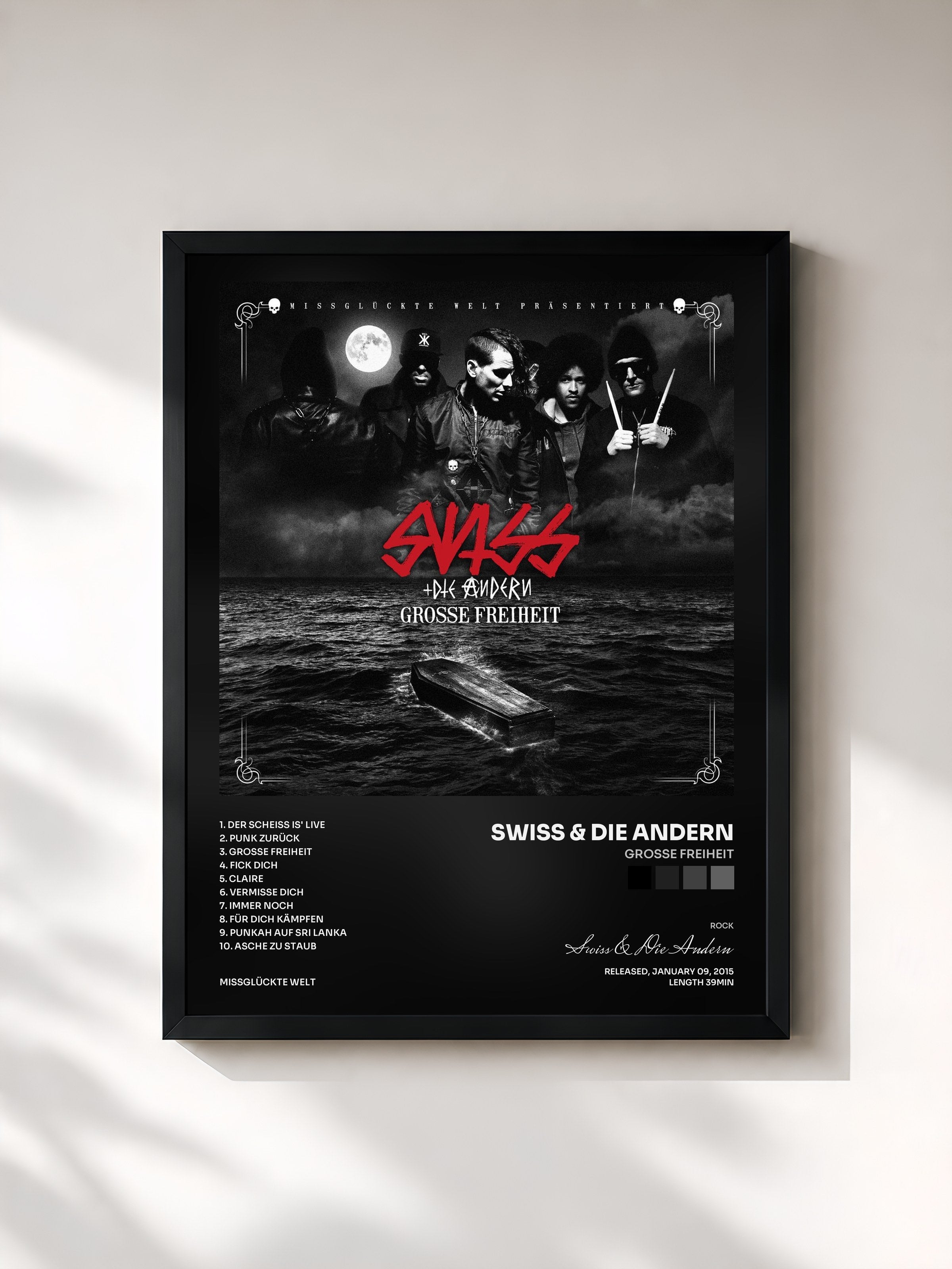#noir Tableau de l'album Grosse Freiheit de Swiss & Die Andern, cadre noir, imprimé et encadré en France