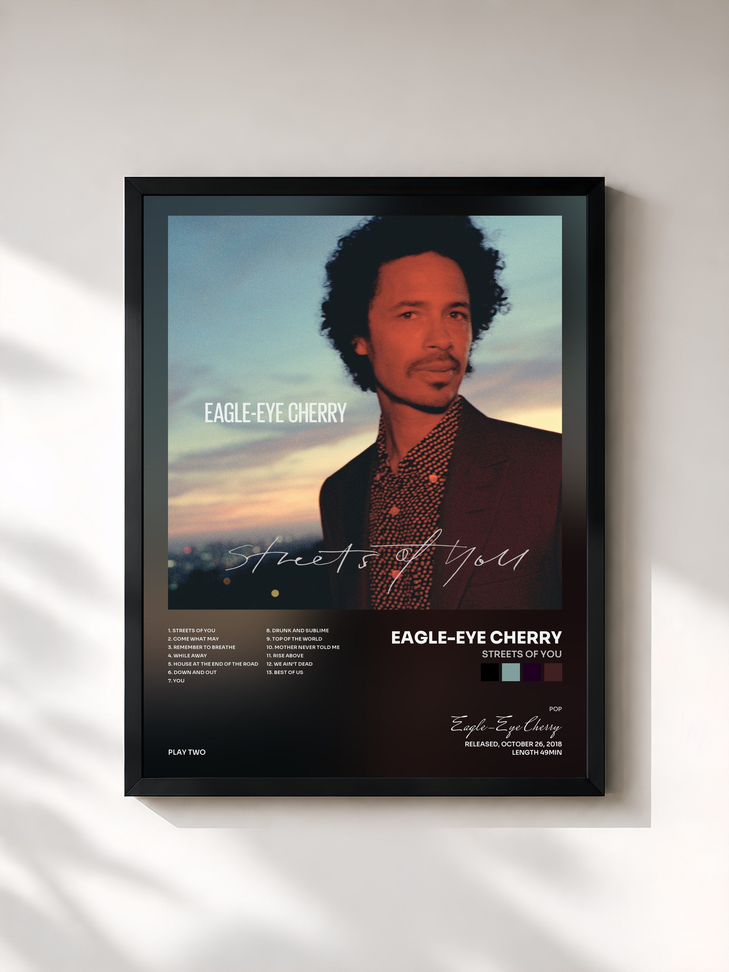 #noir Tableau de l'album Streets of You de Eagle-Eye Cherry, cadre noir, imprimé et encadré en France