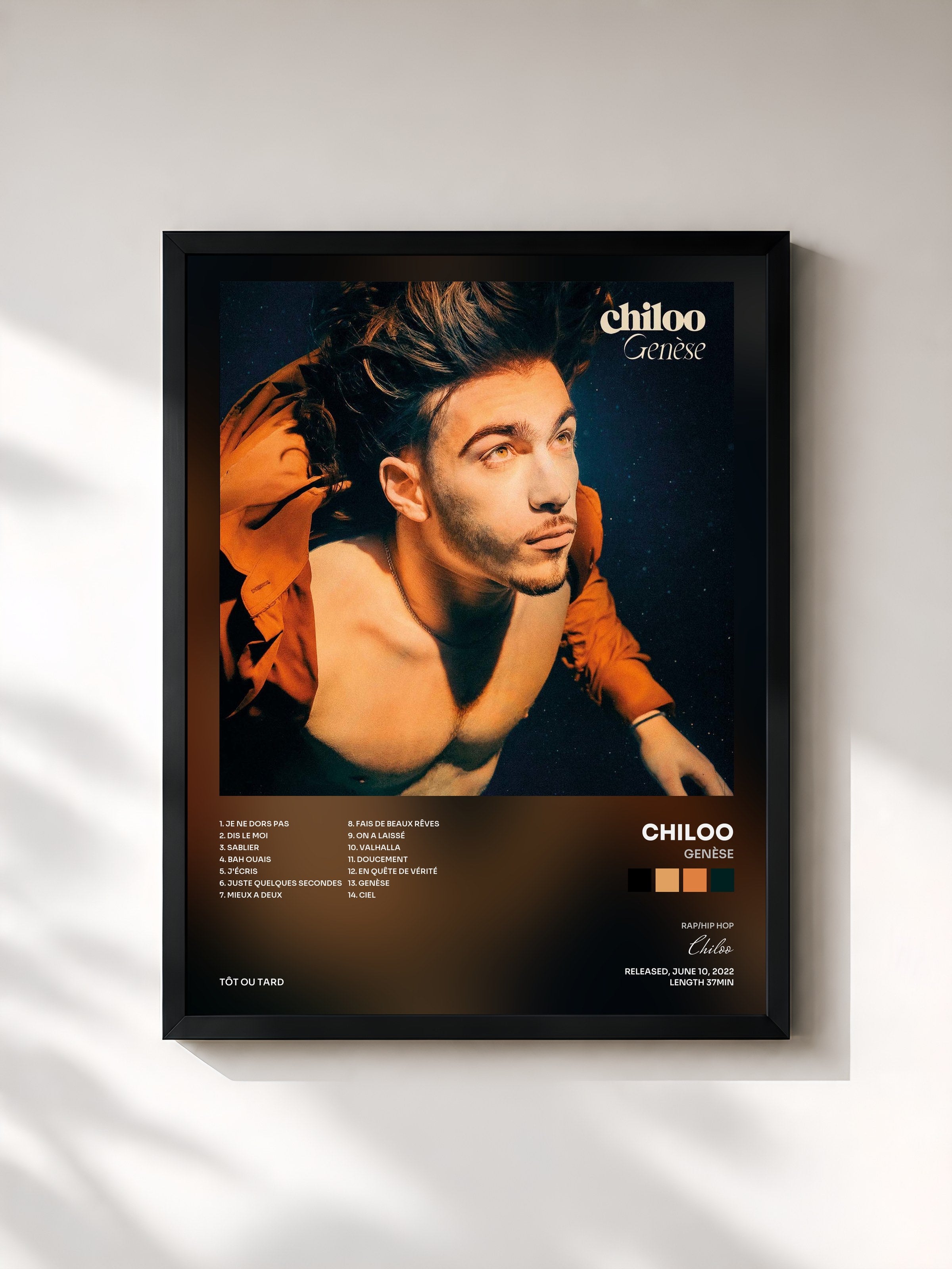 #noir Tableau de l'album Genèse de Chiloo, cadre noir, imprimé et encadré en France