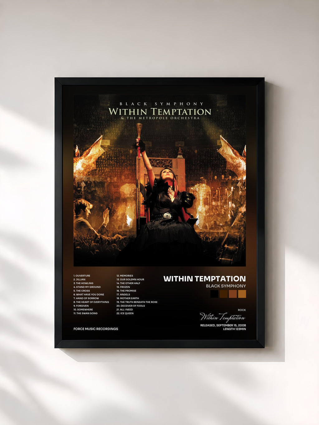#noir Tableau de l'album Black Symphony de Within Temptation, cadre noir, imprimé et encadré en France