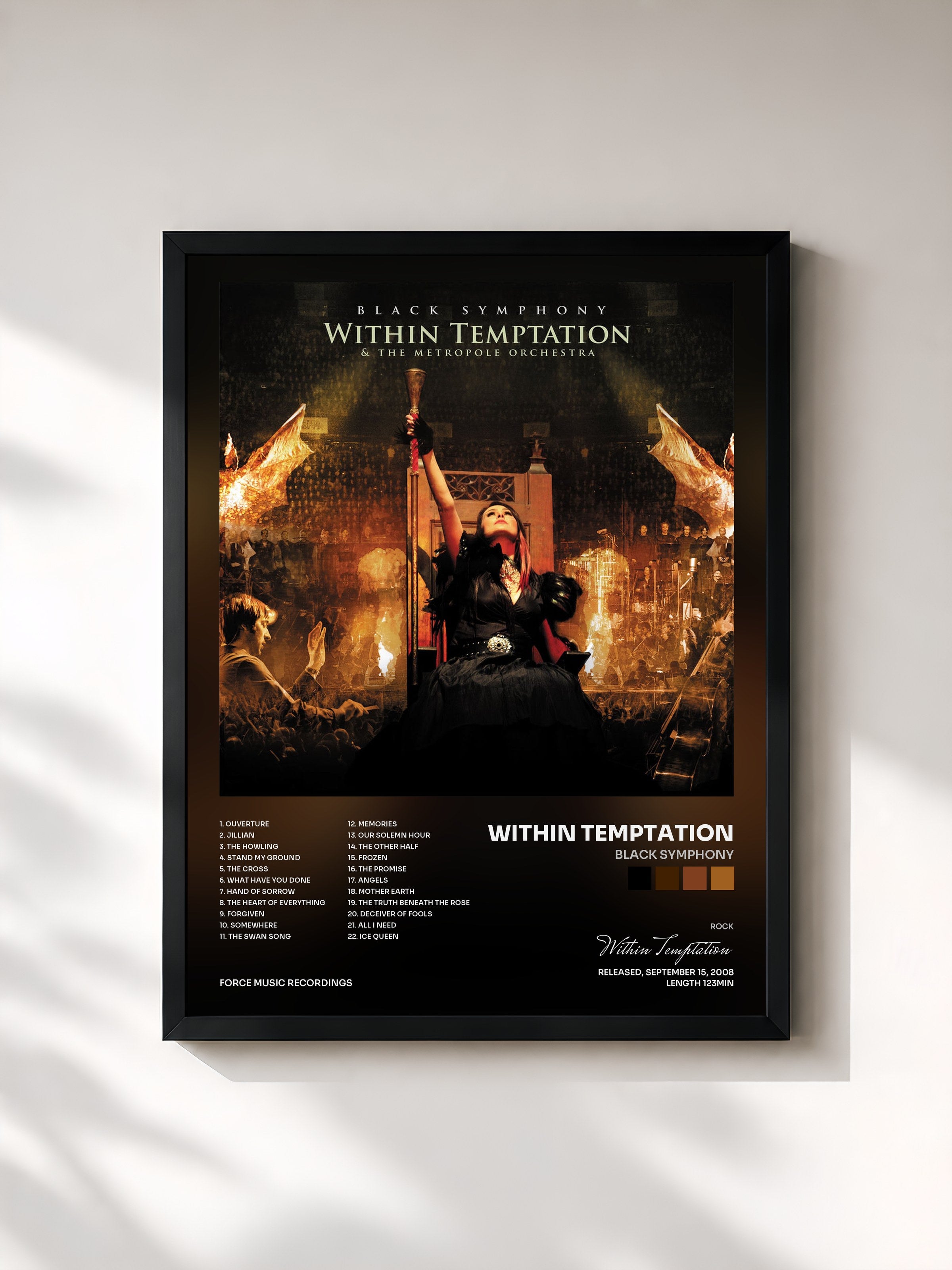 #noir Tableau de l'album Black Symphony de Within Temptation, cadre noir, imprimé et encadré en France