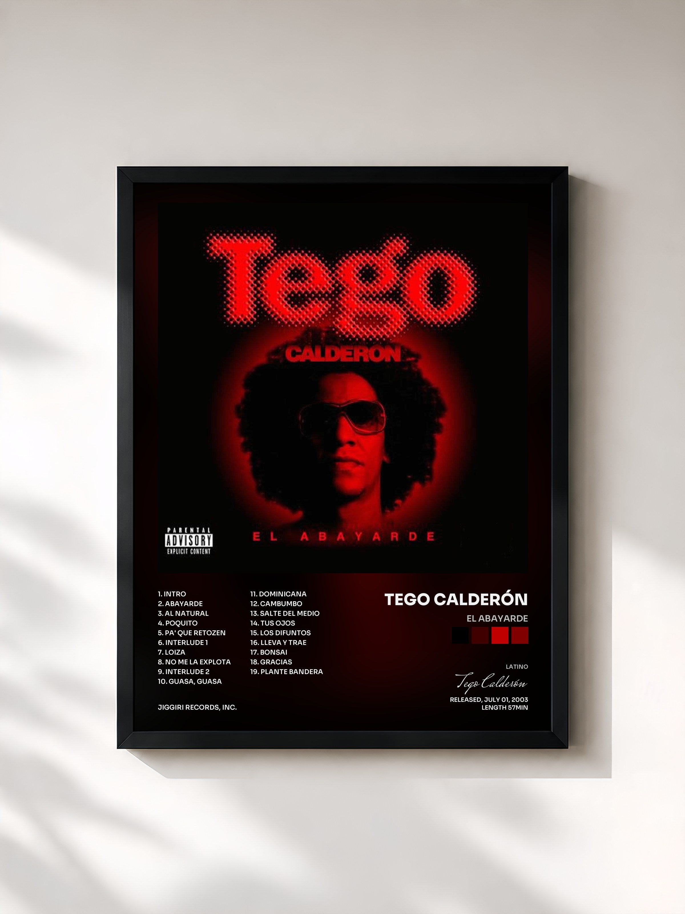 #noir Tableau de l'album El Abayarde de Tego Calderón, cadre noir, imprimé et encadré en France