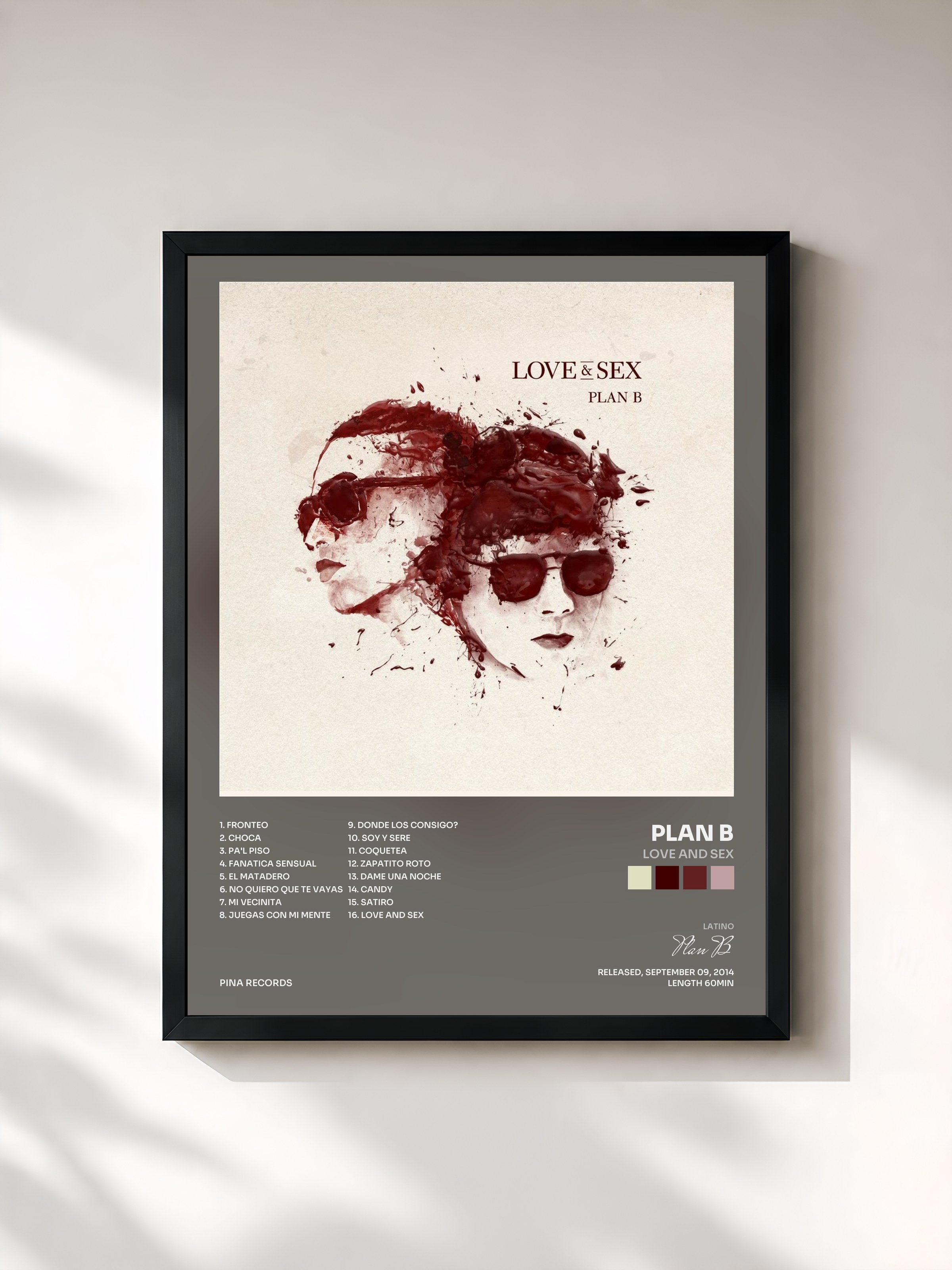 #noir Tableau de l'album Love and Sex de Plan B, cadre noir, imprimé et encadré en France