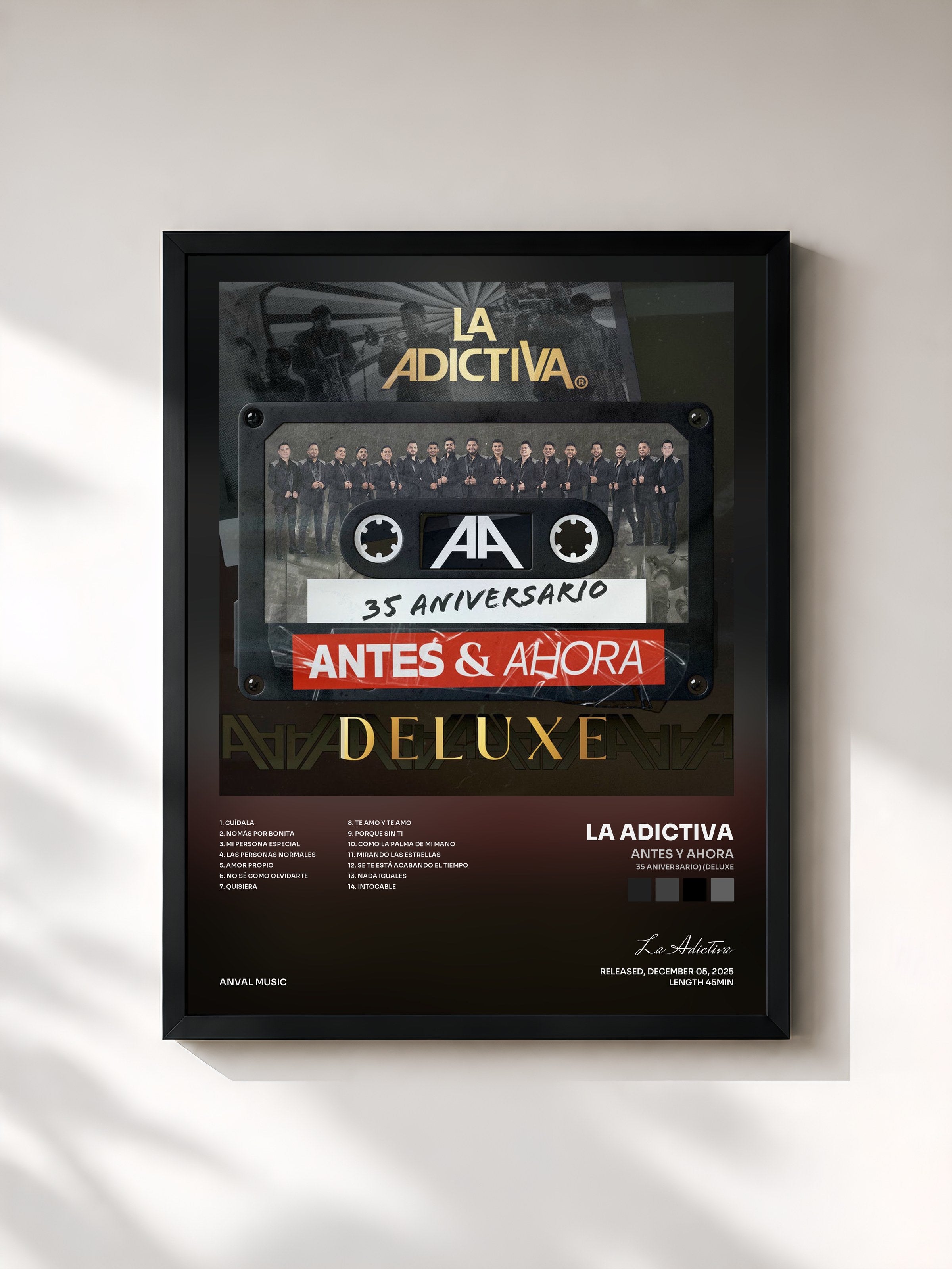 #noir Tableau de l'album Antes y Ahora (35 Aniversario) (Deluxe) de La Adictiva, cadre noir, imprimé et encadré en France