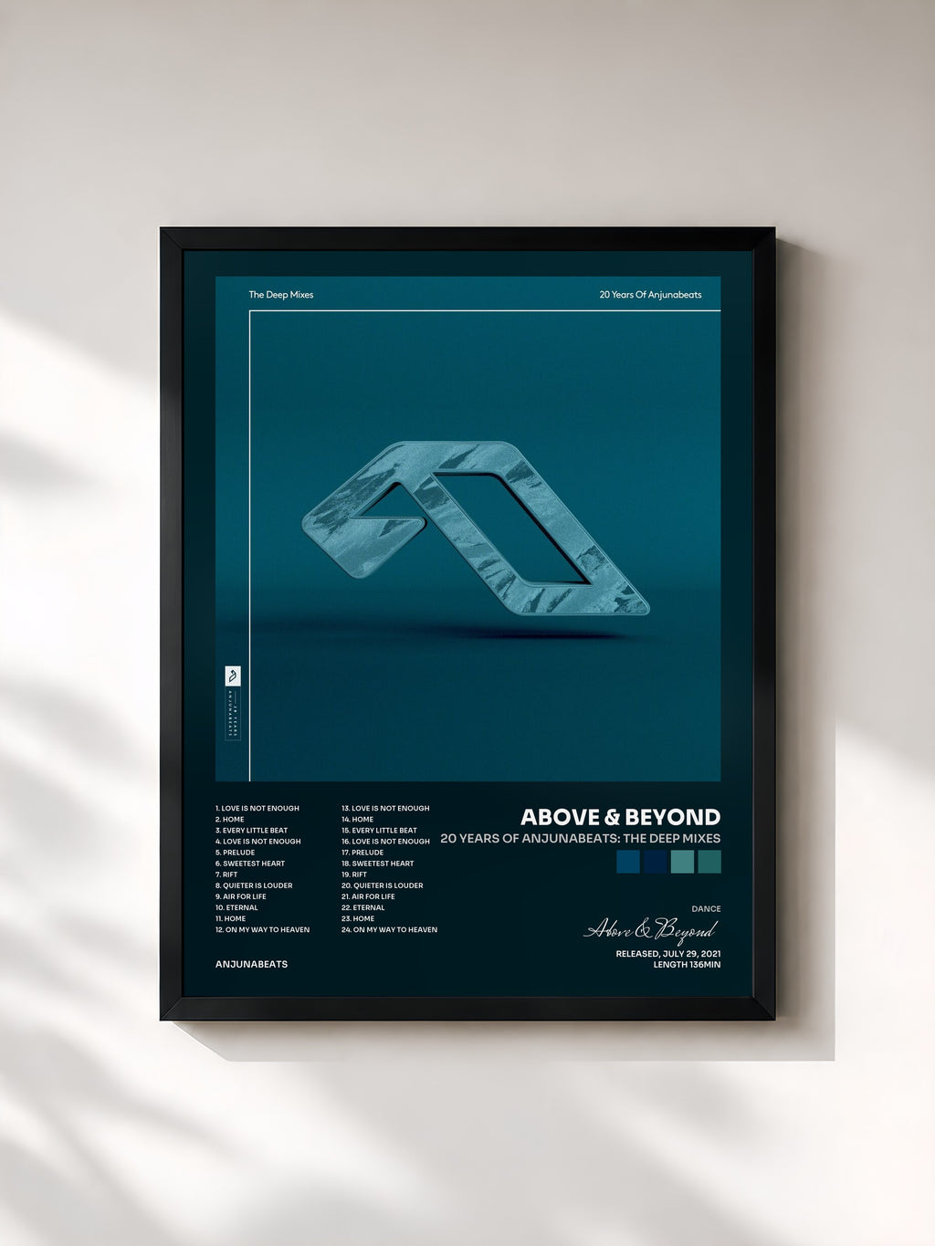 #noir Tableau de l'album 20 Years Of Anjunabeats: The Deep Mixes de Above & Beyond, cadre noir, imprimé et encadré en France