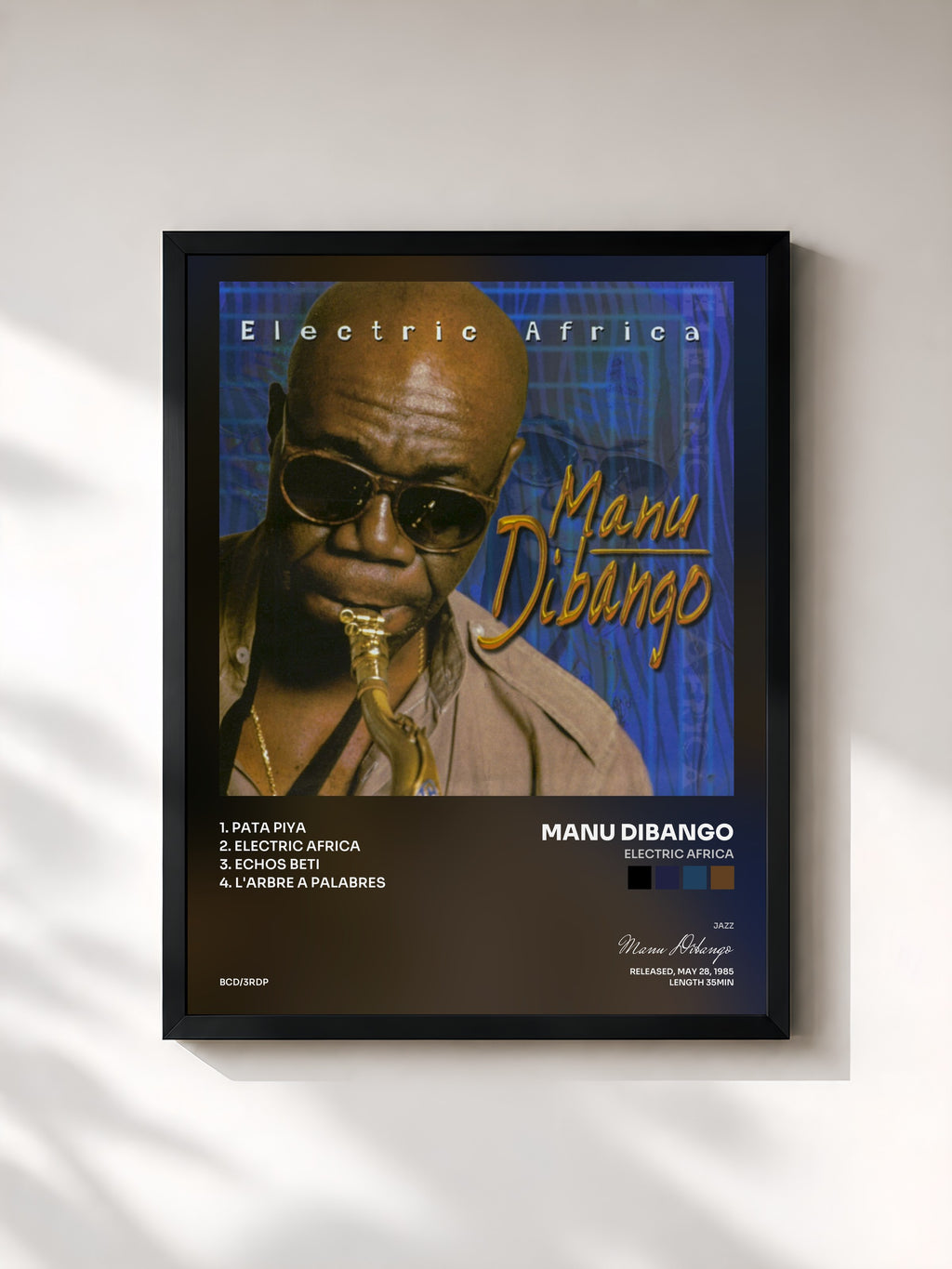#noir Tableau de l'album Electric Africa de Manu Dibango, cadre noir, imprimé et encadré en France