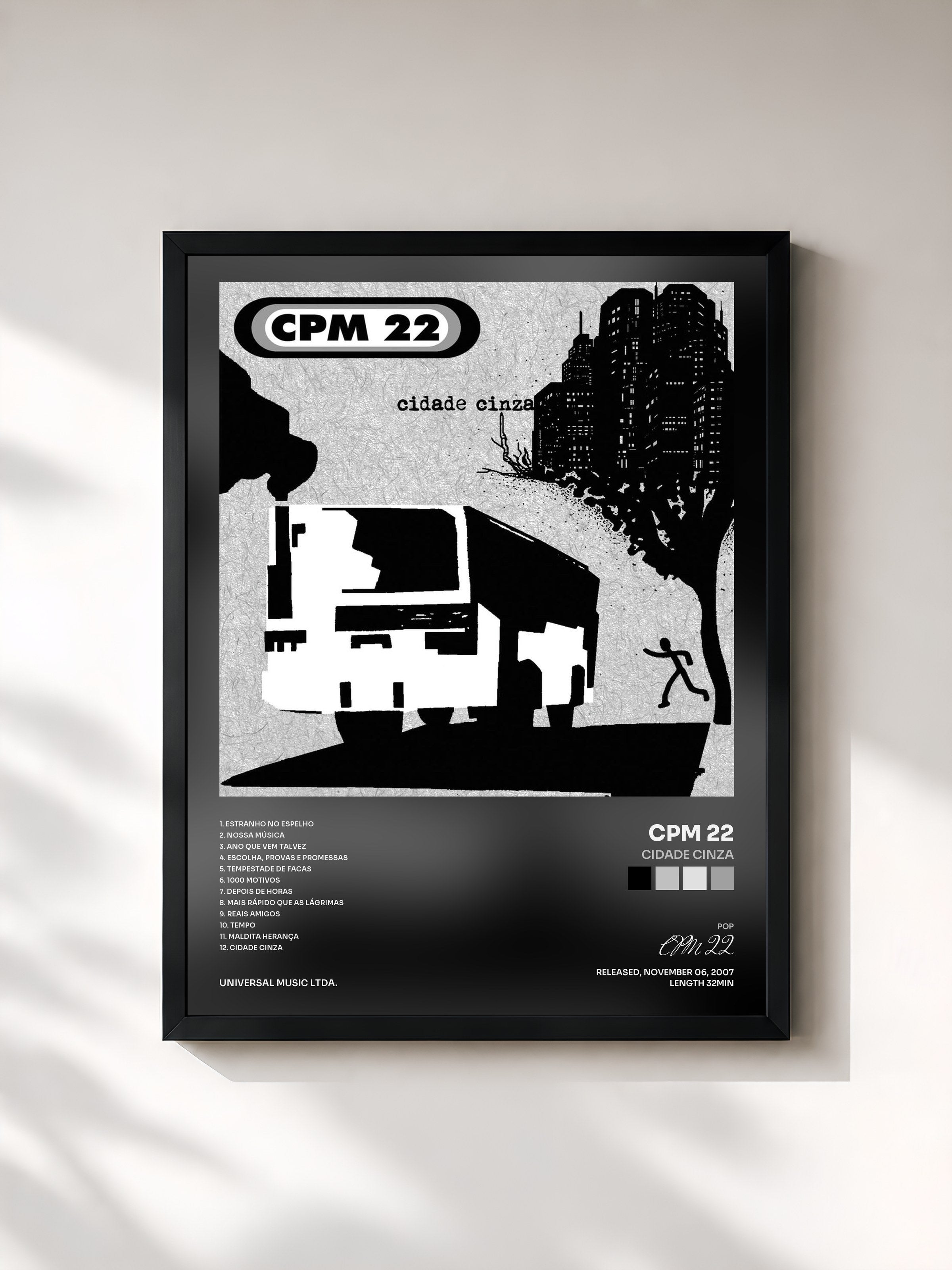 #noir Tableau de l'album Cidade Cinza de CPM 22, cadre noir, imprimé et encadré en France