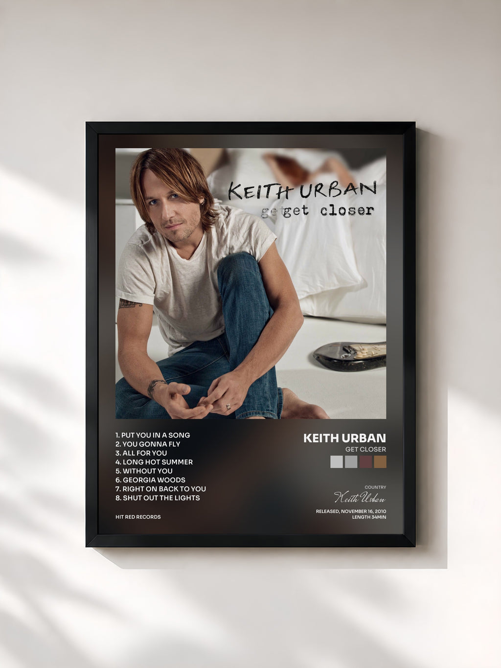 #noir Tableau de l'album Get Closer de Keith Urban, cadre noir, imprimé et encadré en France