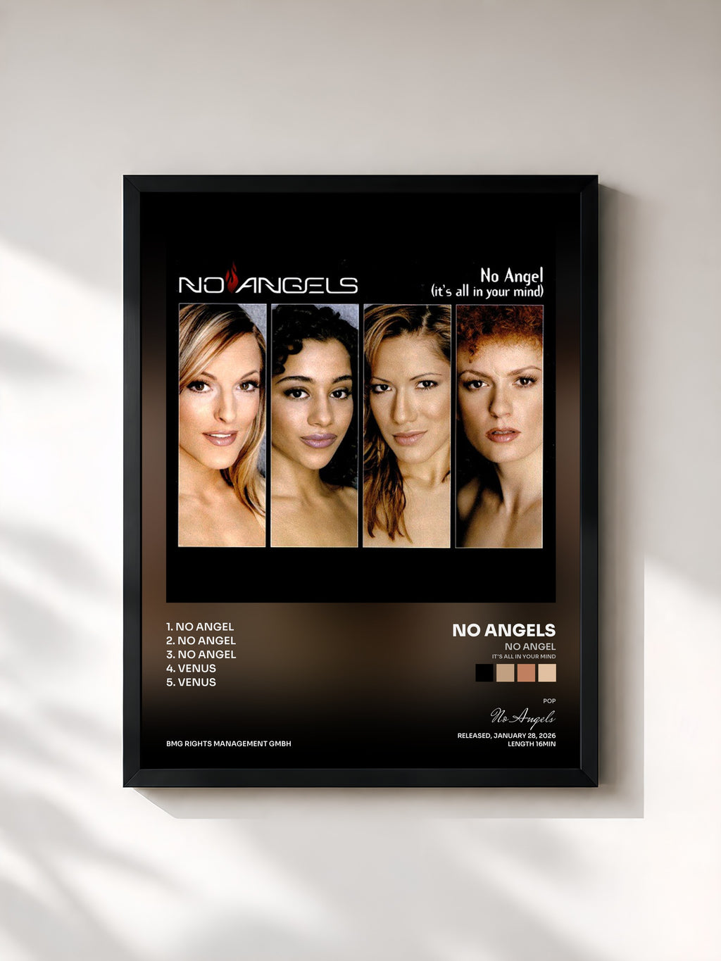 #noir Tableau de l'album No Angel (It's All In Your Mind) / Venus de No Angels, cadre noir, imprimé et encadré en France