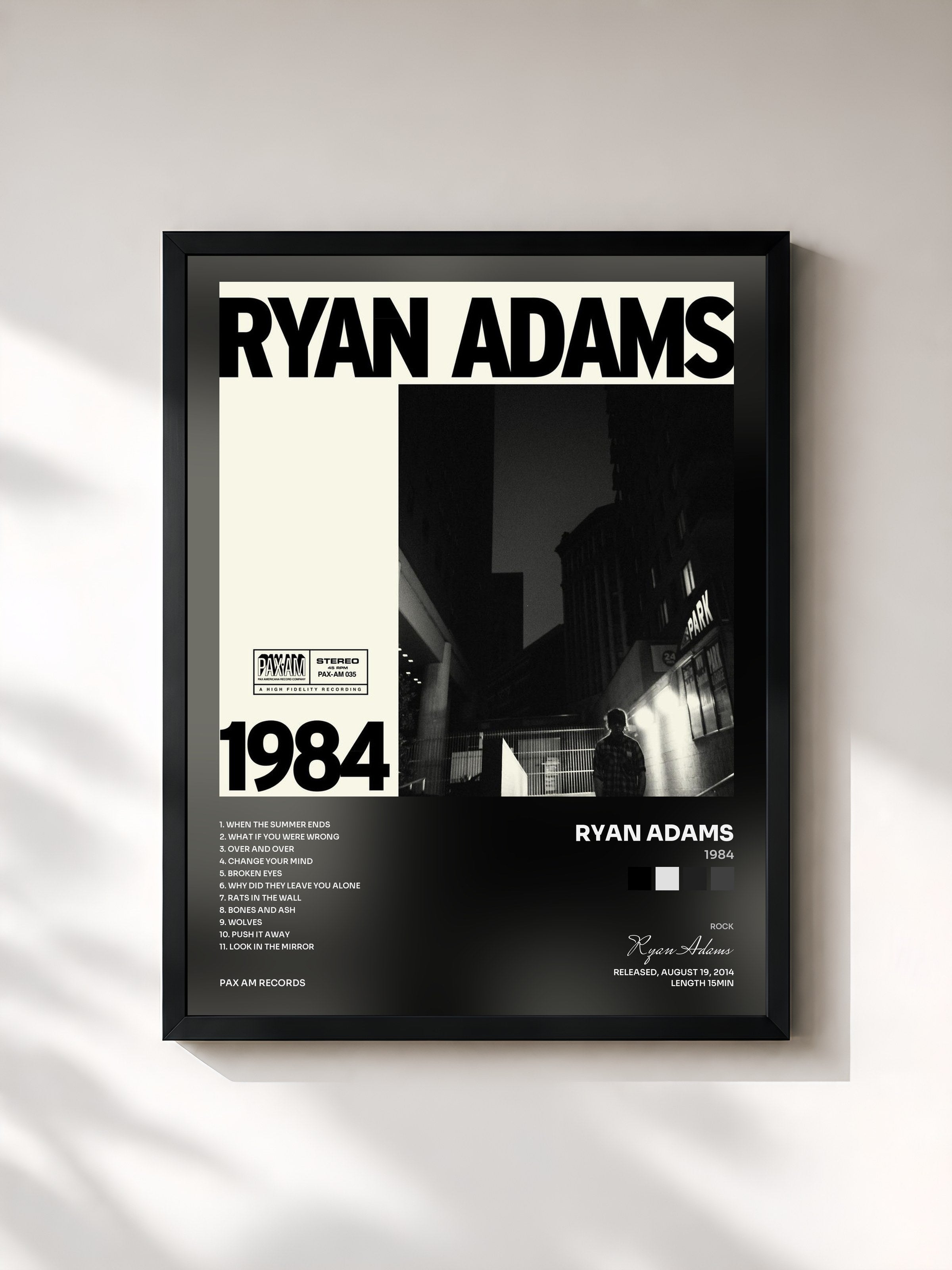 #noir Tableau de l'album 1984 de Ryan Adams, cadre noir, imprimé et encadré en France