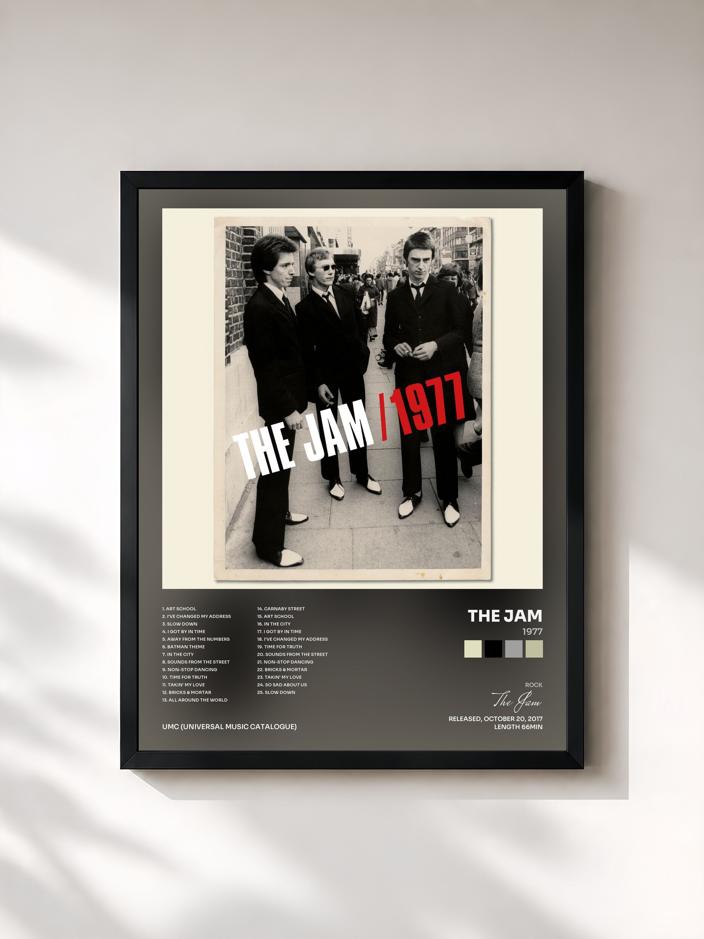 #noir Tableau de l'album 1977 de The Jam, cadre noir, imprimé et encadré en France