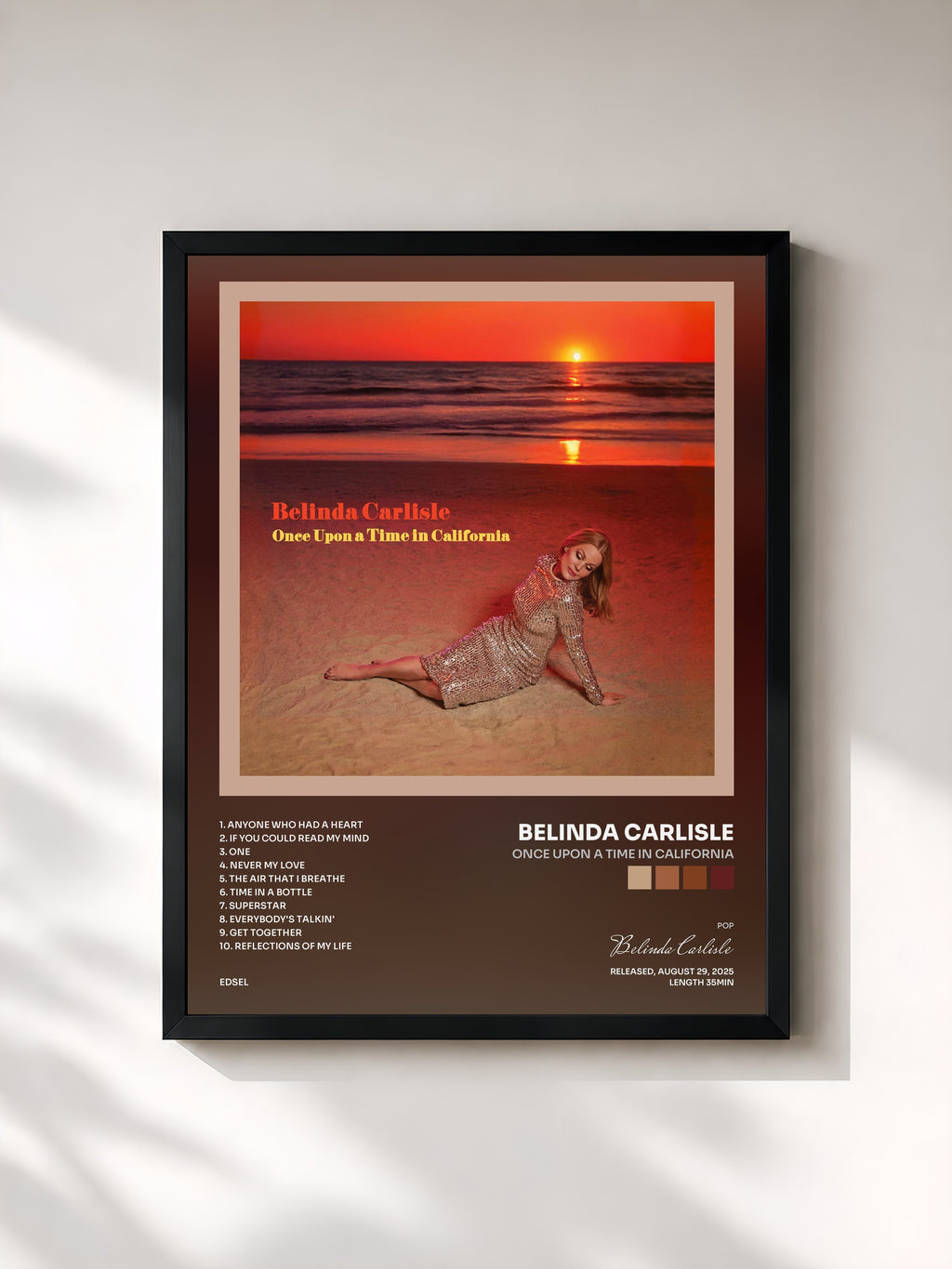 #noir Tableau de l'album Once Upon a Time in California de Belinda Carlisle, cadre noir, imprimé et encadré en France