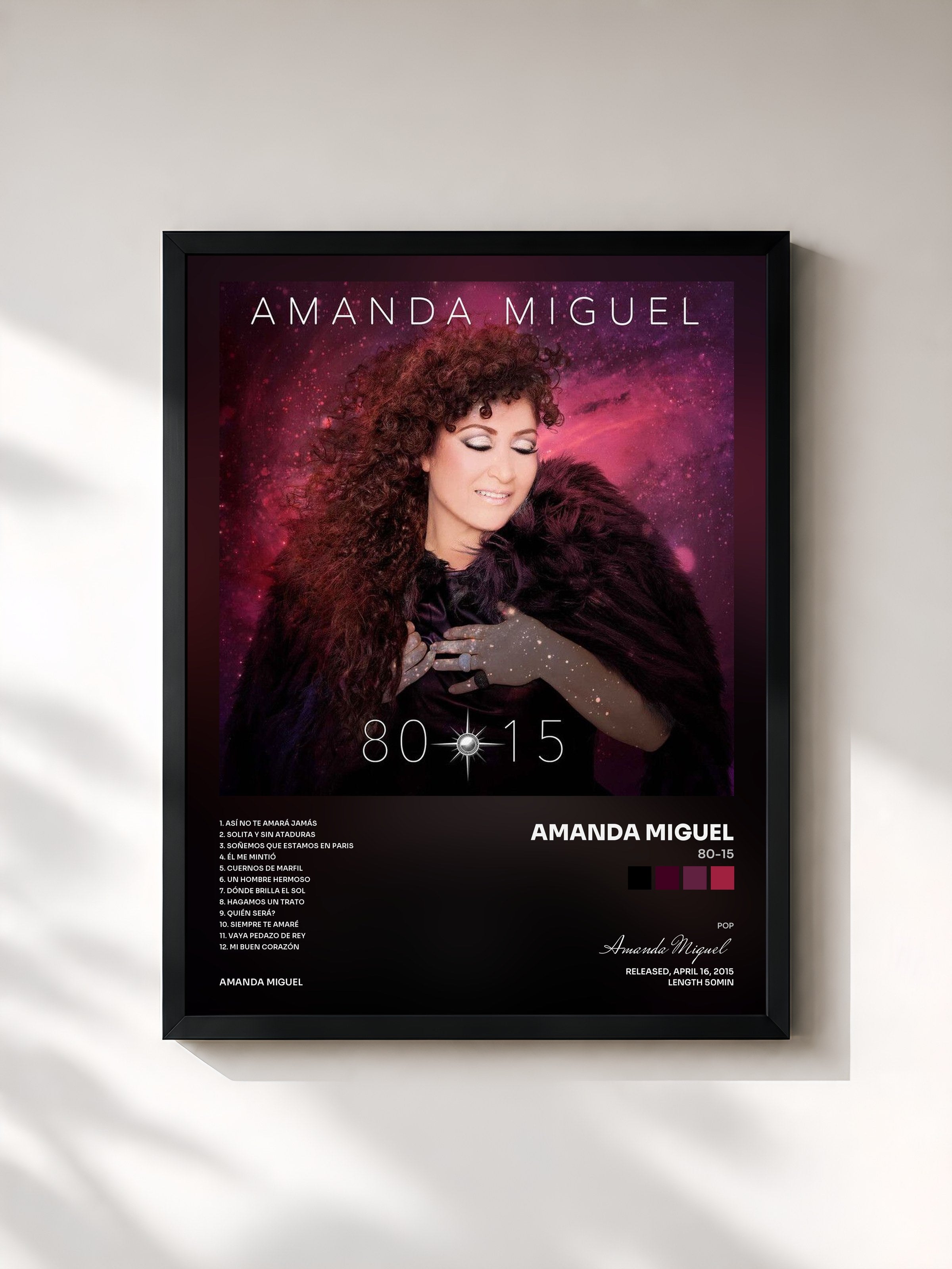 #noir Tableau de l'album 80-15 de Amanda Miguel, cadre noir, imprimé et encadré en France