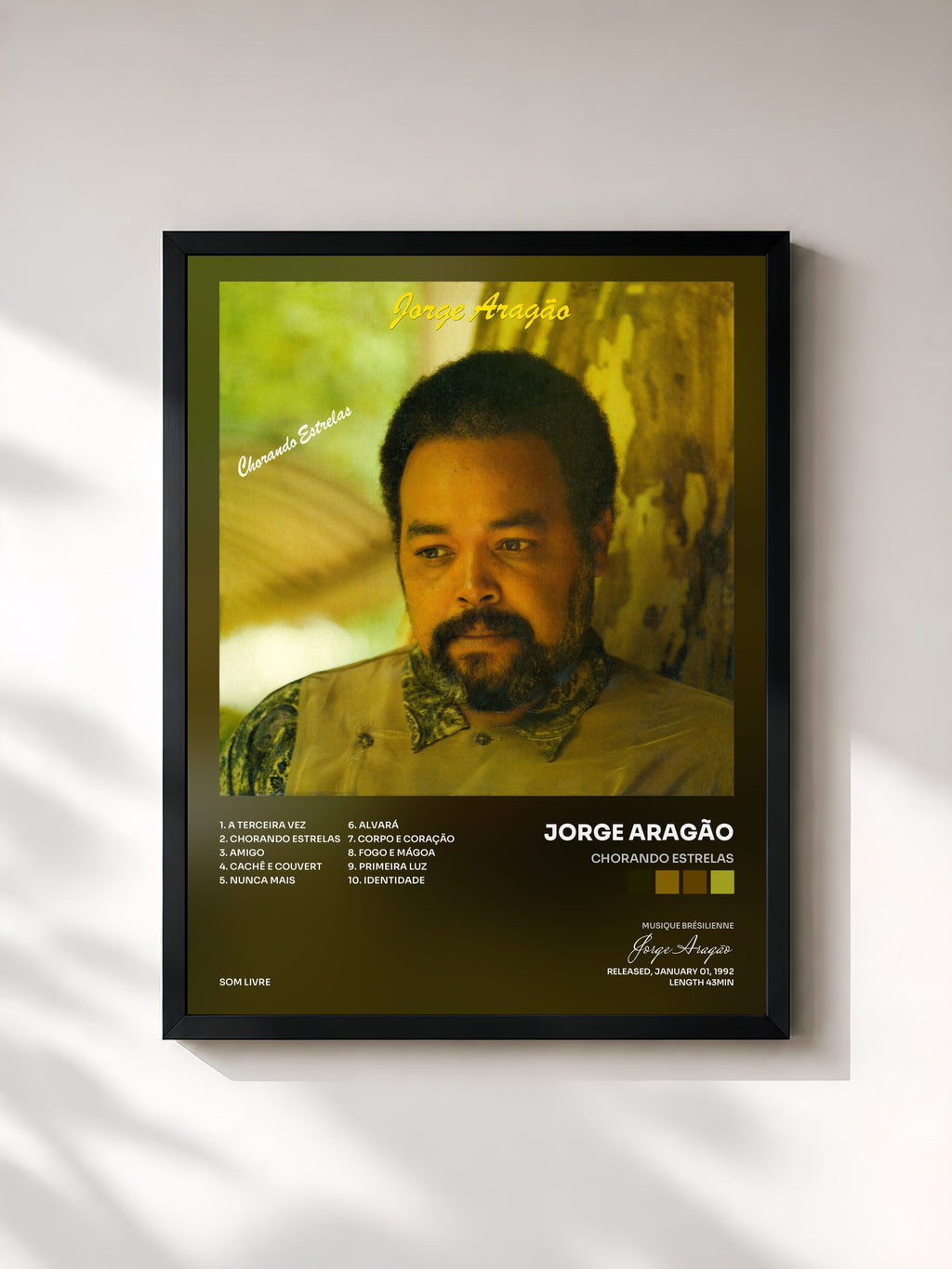 #noir Tableau de l'album Chorando Estrelas de Jorge Aragão, cadre noir, imprimé et encadré en France