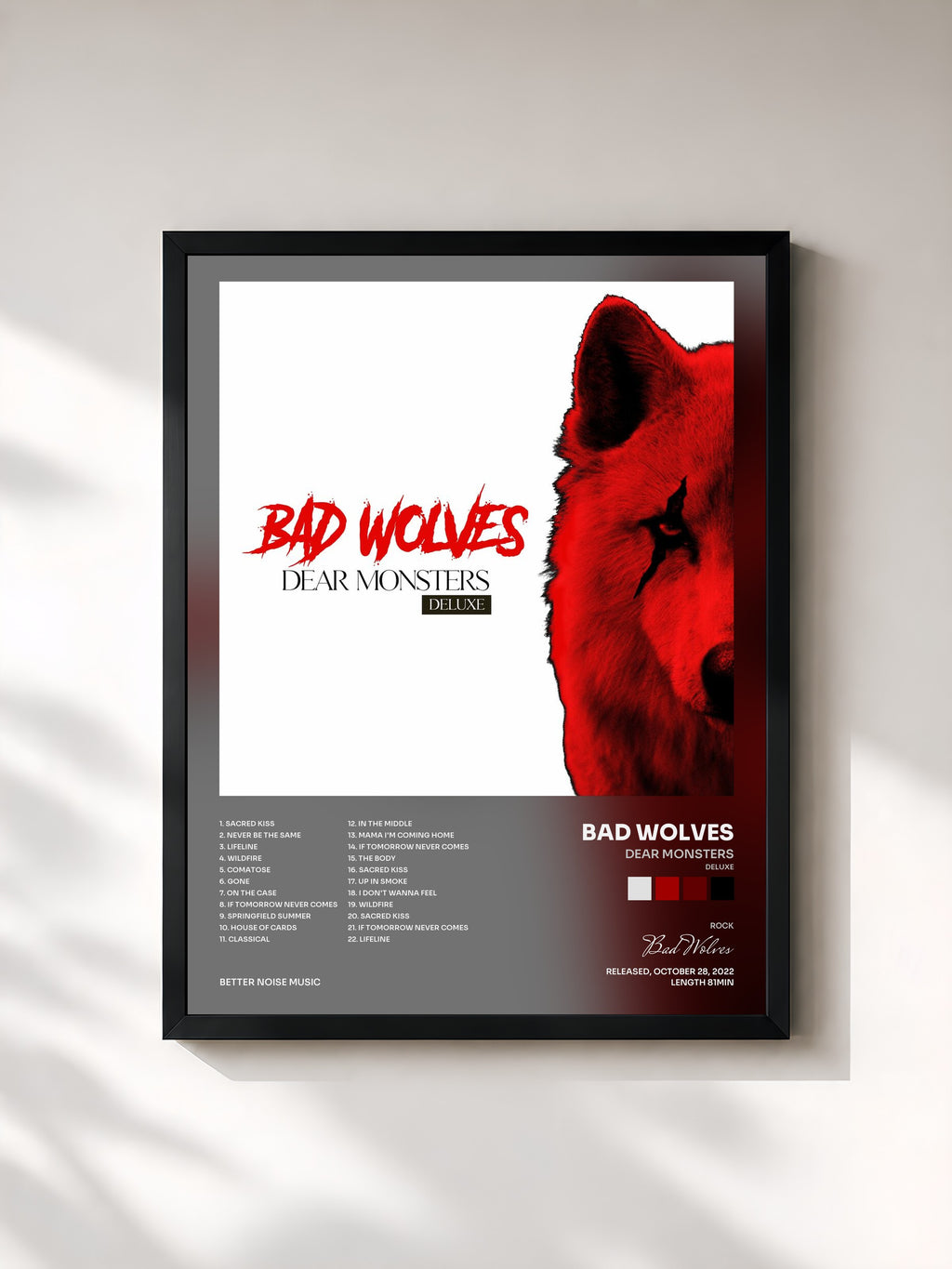 #noir Tableau de l'album Dear Monsters (Deluxe) de Bad Wolves, cadre noir, imprimé et encadré en France