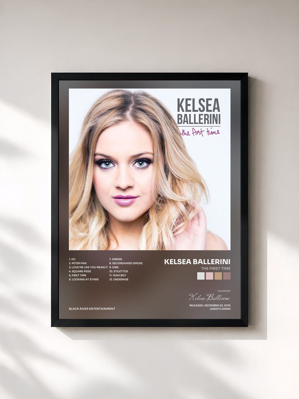 #noir Tableau de l'album The First Time de Kelsea Ballerini, cadre noir, imprimé et encadré en France