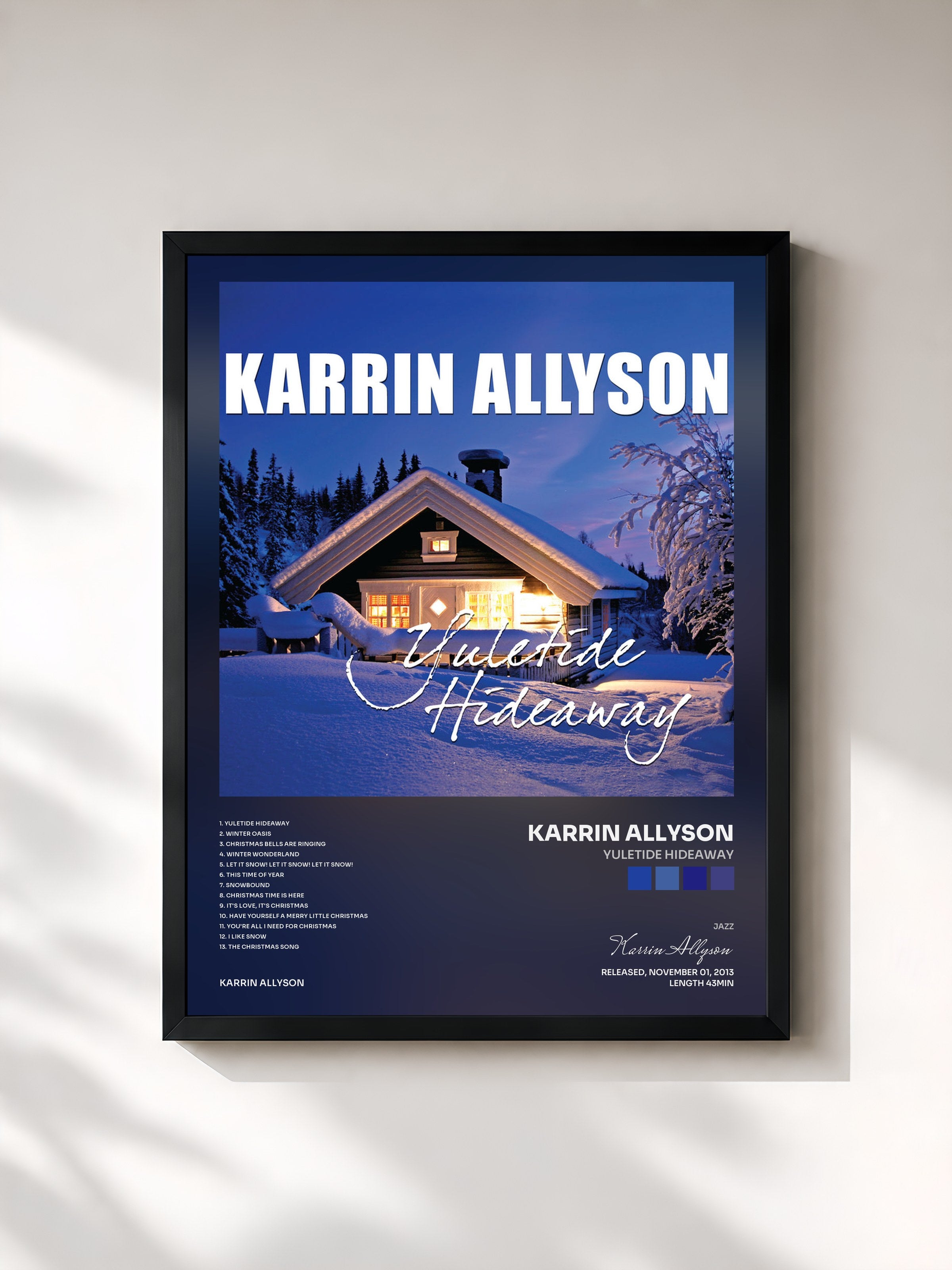 #noir Tableau de l'album Yuletide Hideaway de Karrin Allyson, cadre noir, imprimé et encadré en France