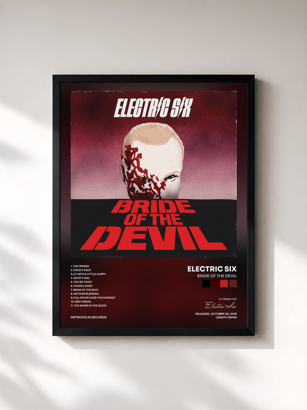 #noir Tableau de l'album Bride of the Devil de Electric Six, cadre noir, imprimé et encadré en France