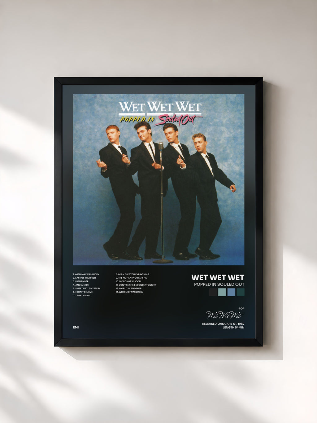 #noir Tableau de l'album Popped In Souled Out de Wet Wet Wet, cadre noir, imprimé et encadré en France