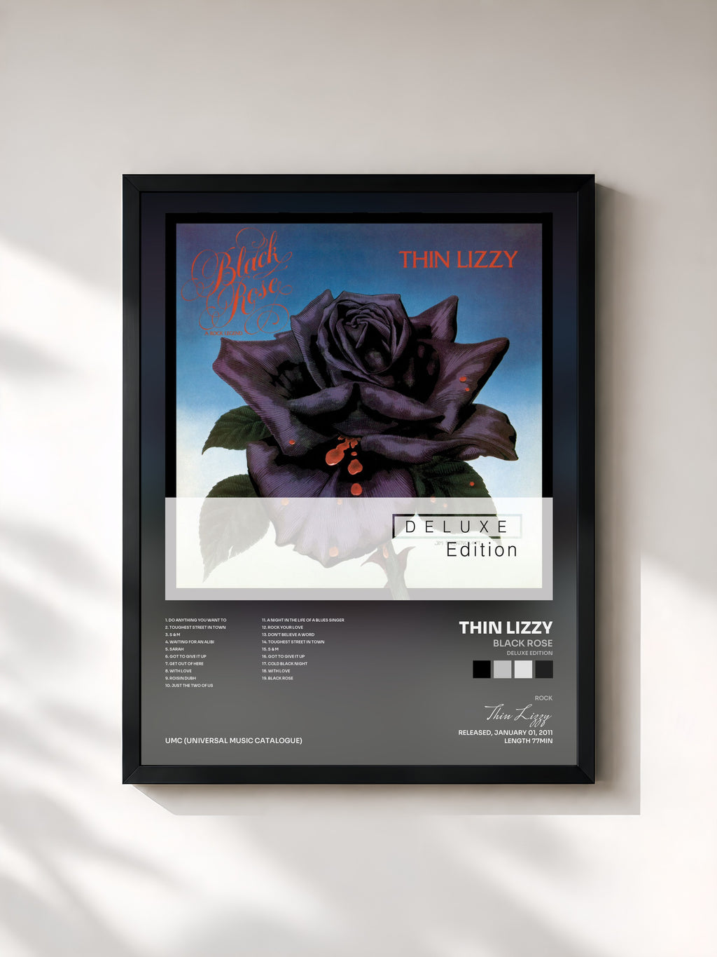 #noir Tableau de l'album Black Rose (Deluxe Edition) de Thin Lizzy, cadre noir, imprimé et encadré en France