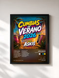 #noir Tableau de l'album CUMBIAS DE VERANO 2026 de Los Askis, cadre noir, imprimé et encadré en France