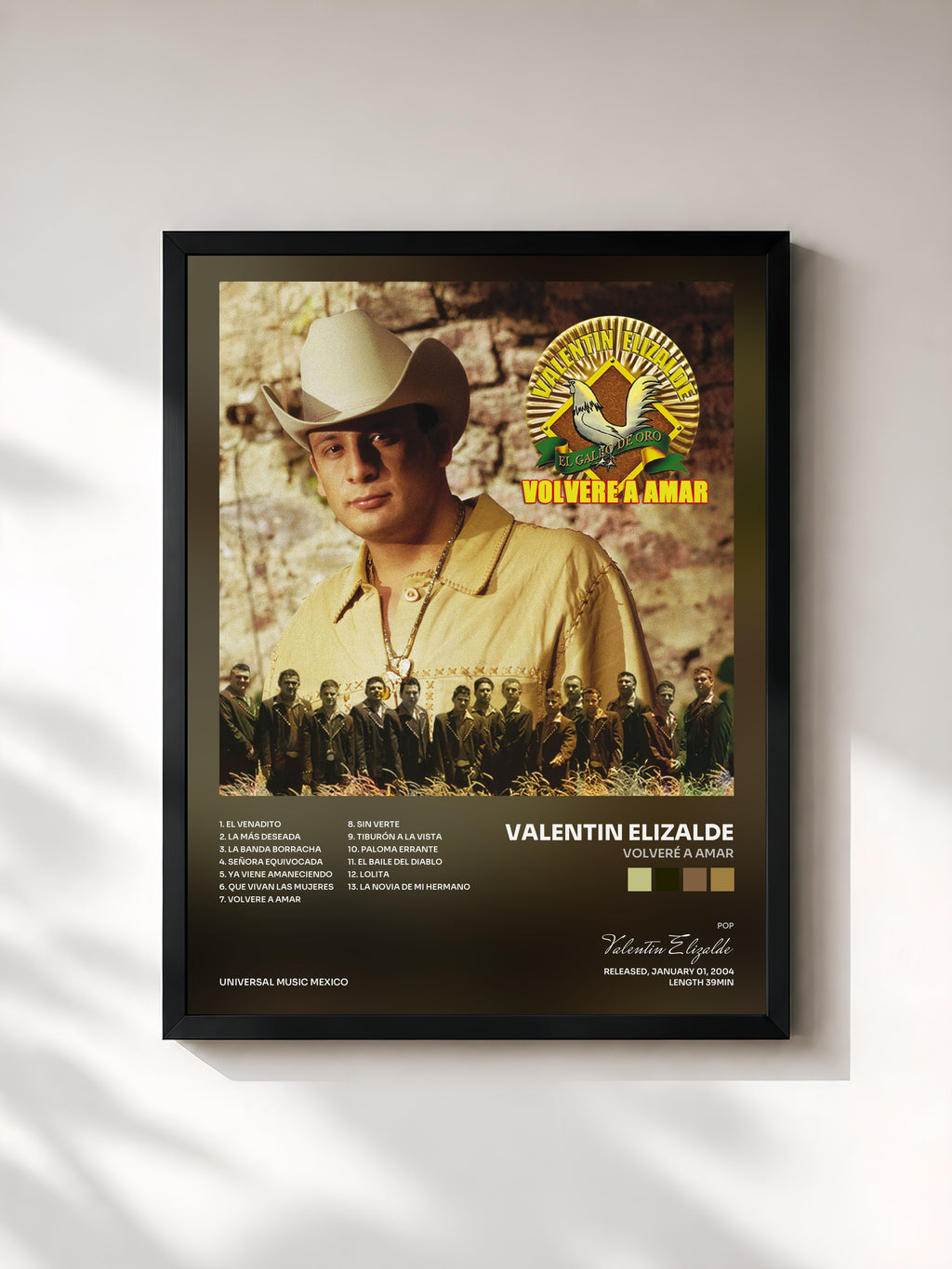 #noir Tableau de l'album Volveré a Amar de Valentin Elizalde, cadre noir, imprimé et encadré en France
