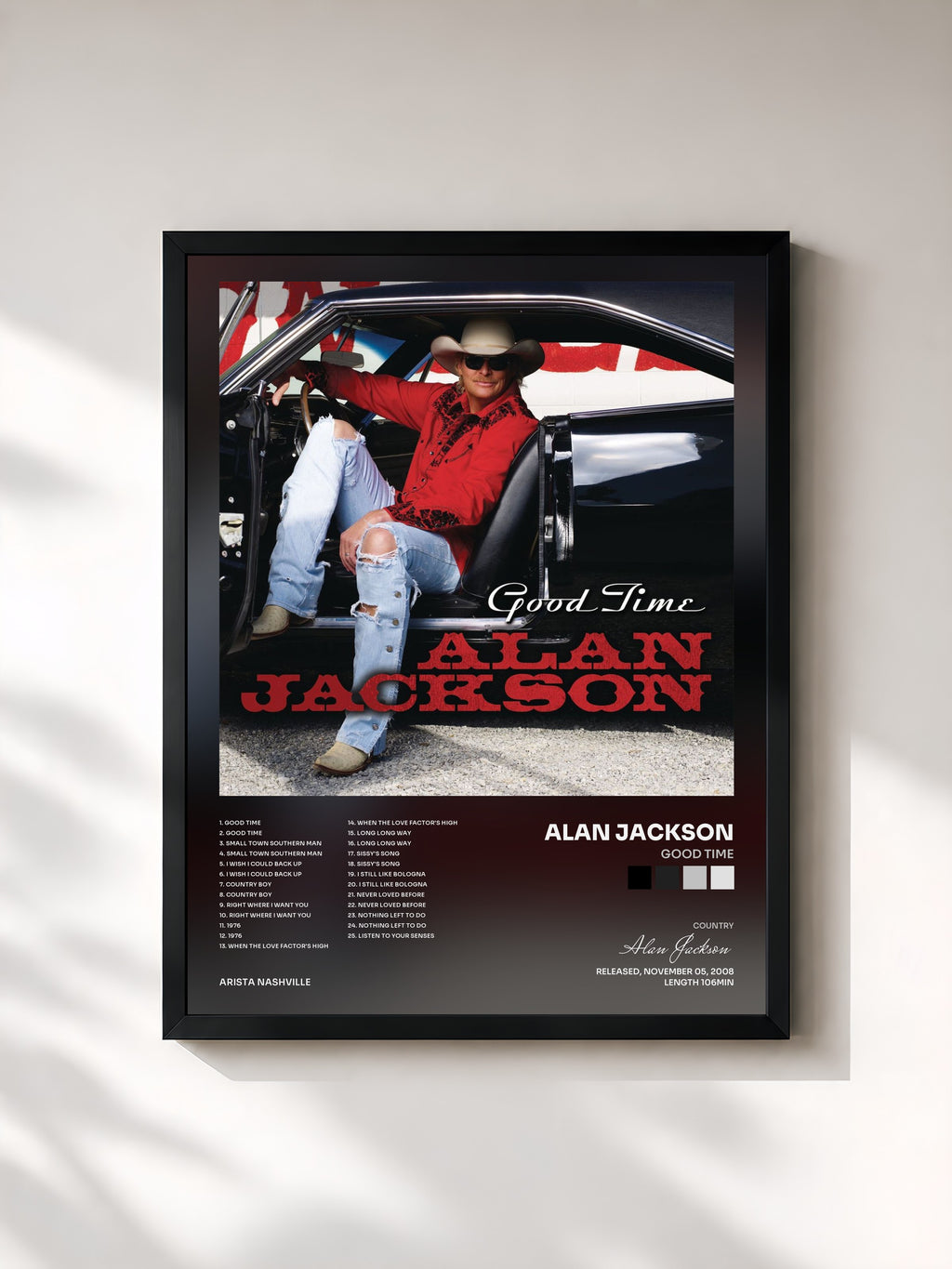 #noir Tableau de l'album Good Time de Alan Jackson, cadre noir, imprimé et encadré en France