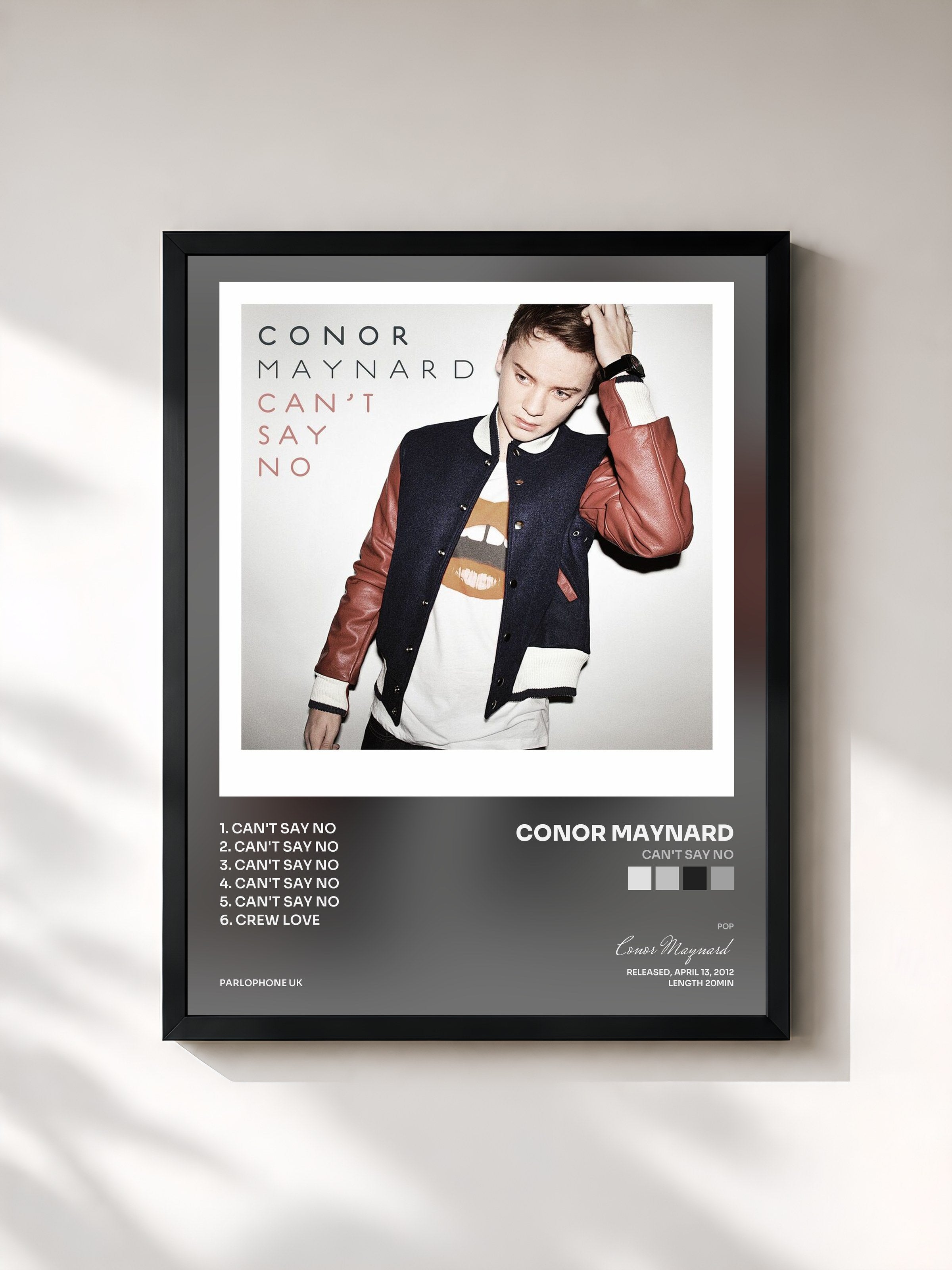 #noir Tableau de l'album Can't Say No de Conor Maynard, cadre noir, imprimé et encadré en France