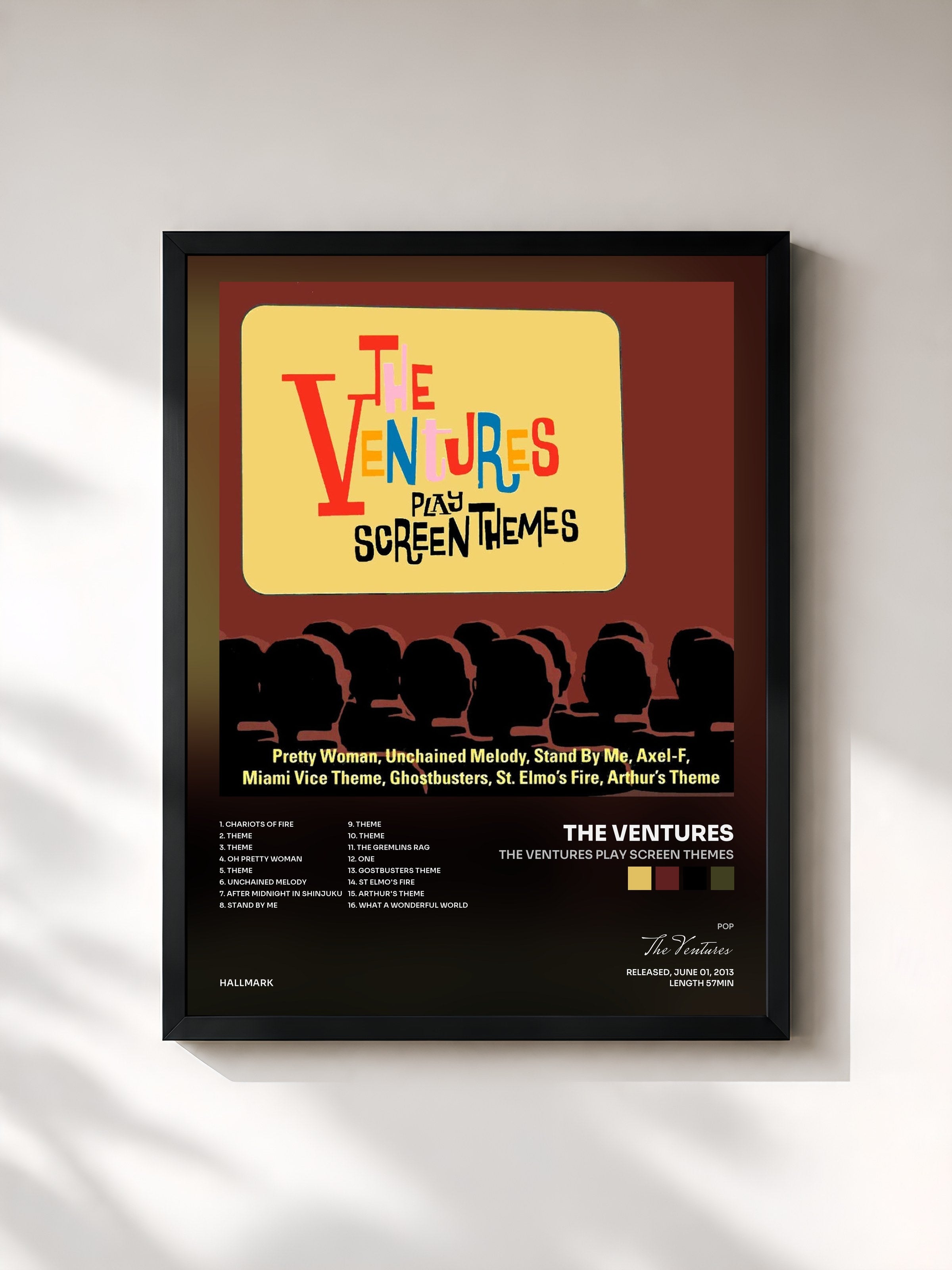 #noir Tableau de l'album The Ventures Play Screen Themes de The Ventures, cadre noir, imprimé et encadré en France