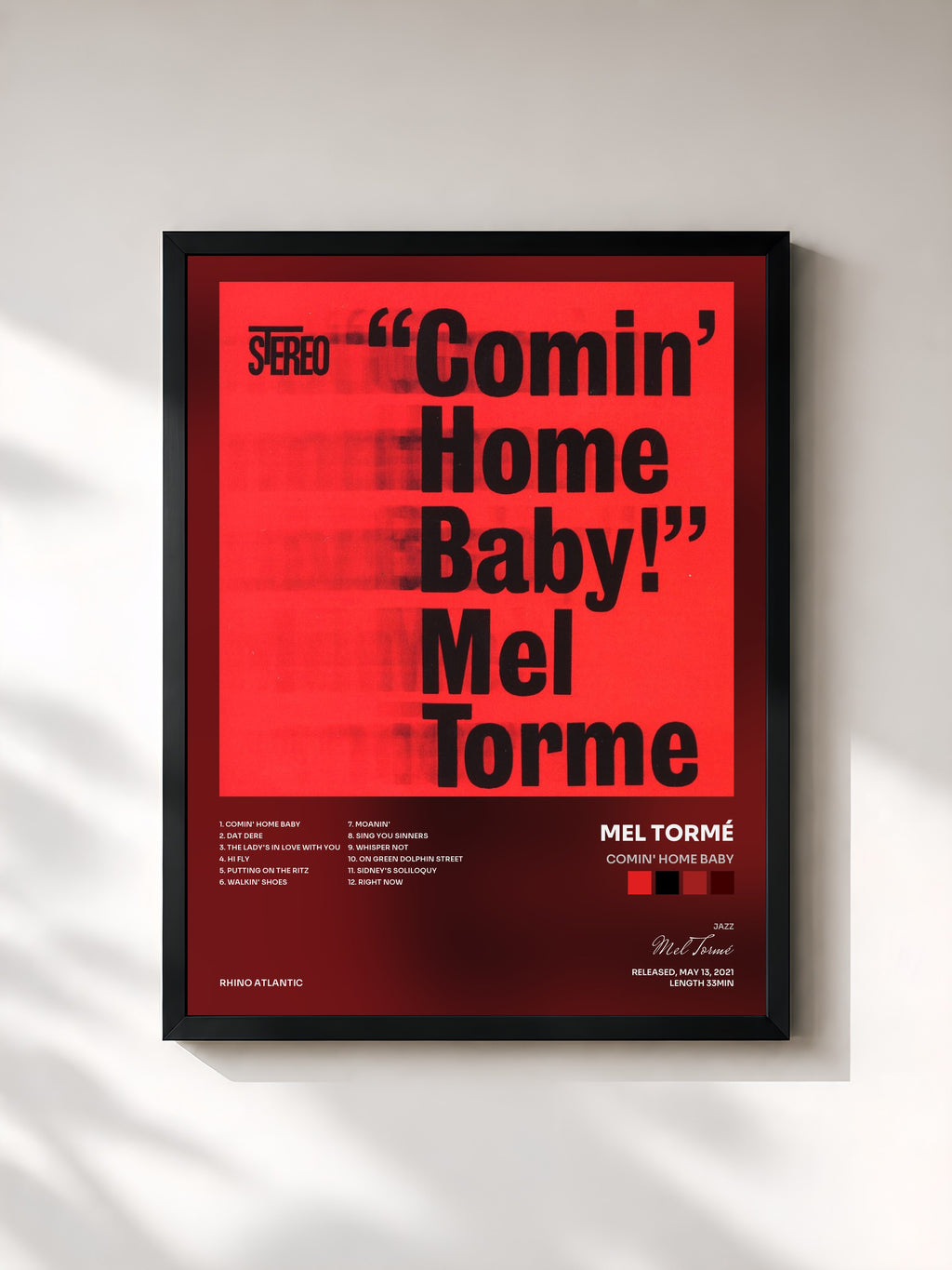 #noir Tableau de l'album Comin' Home Baby de Mel Tormé, cadre noir, imprimé et encadré en France