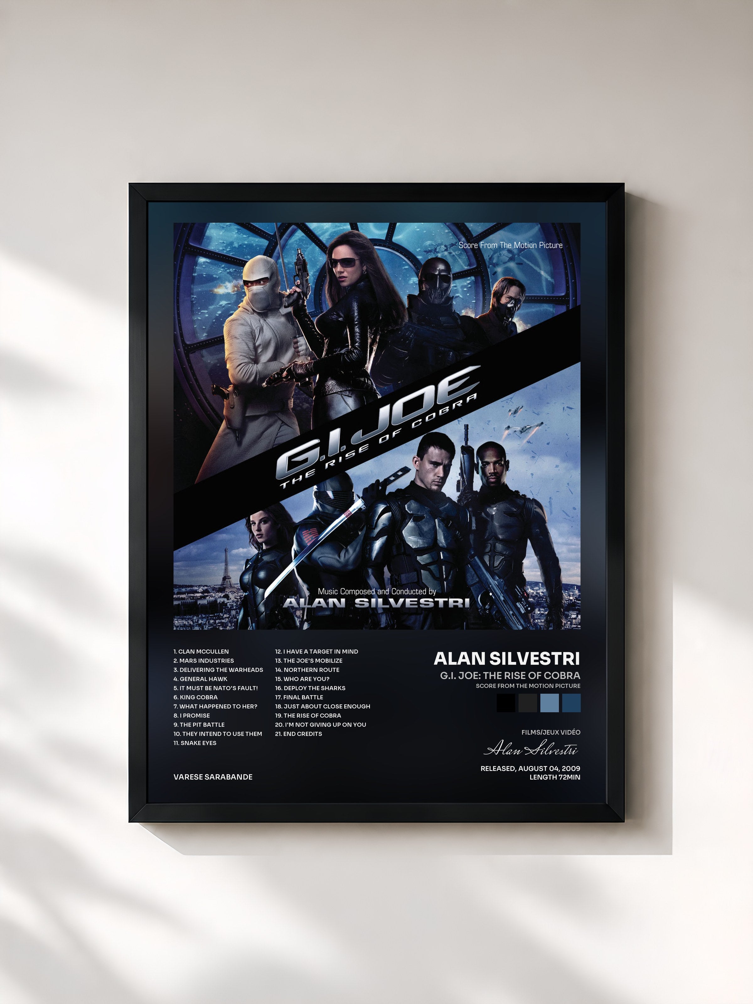 #noir Tableau de l'album G.I. Joe: The Rise Of Cobra (Score From The Motion Picture) de Alan Silvestri, cadre noir, imprimé et encadré en France