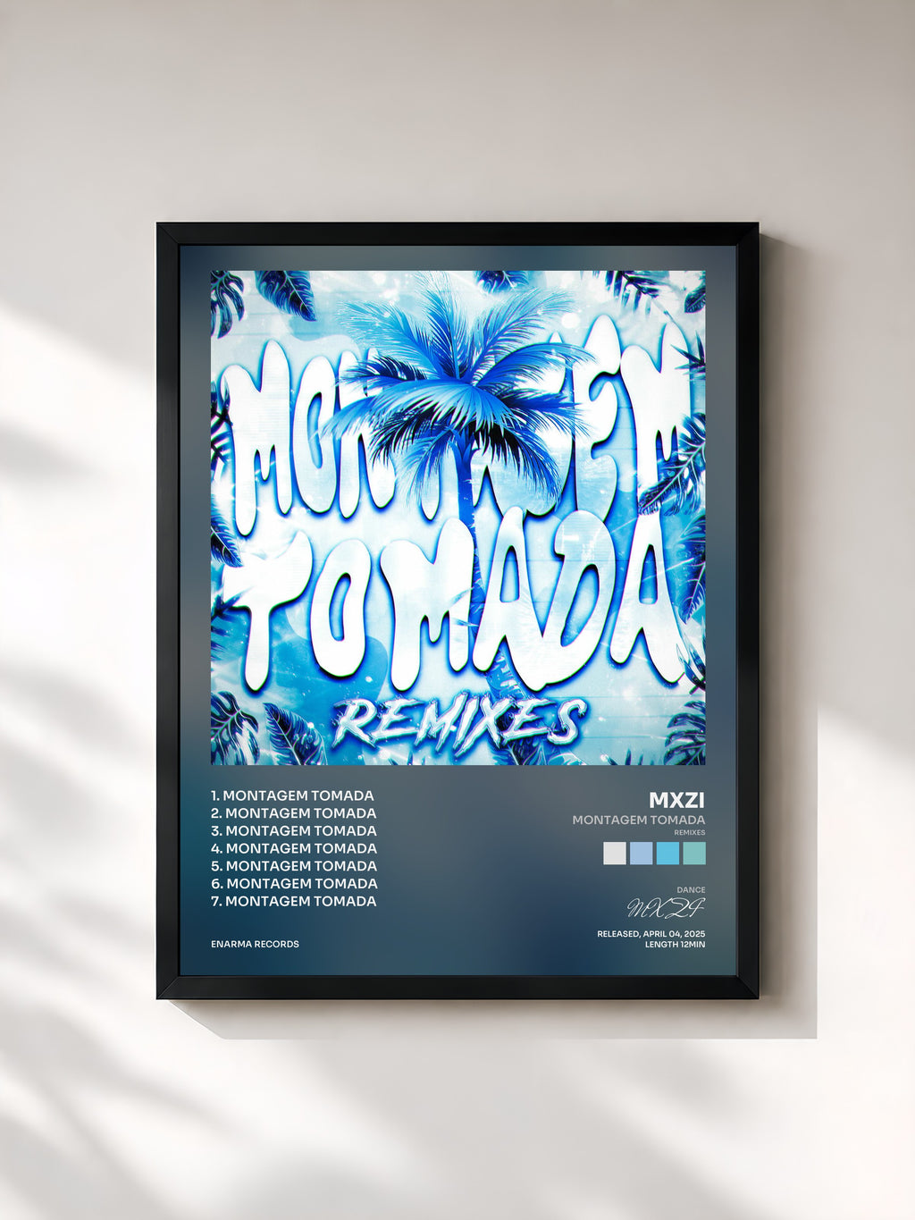 #noir Tableau de l'album MONTAGEM TOMADA (Remixes) de MXZI, cadre noir, imprimé et encadré en France
