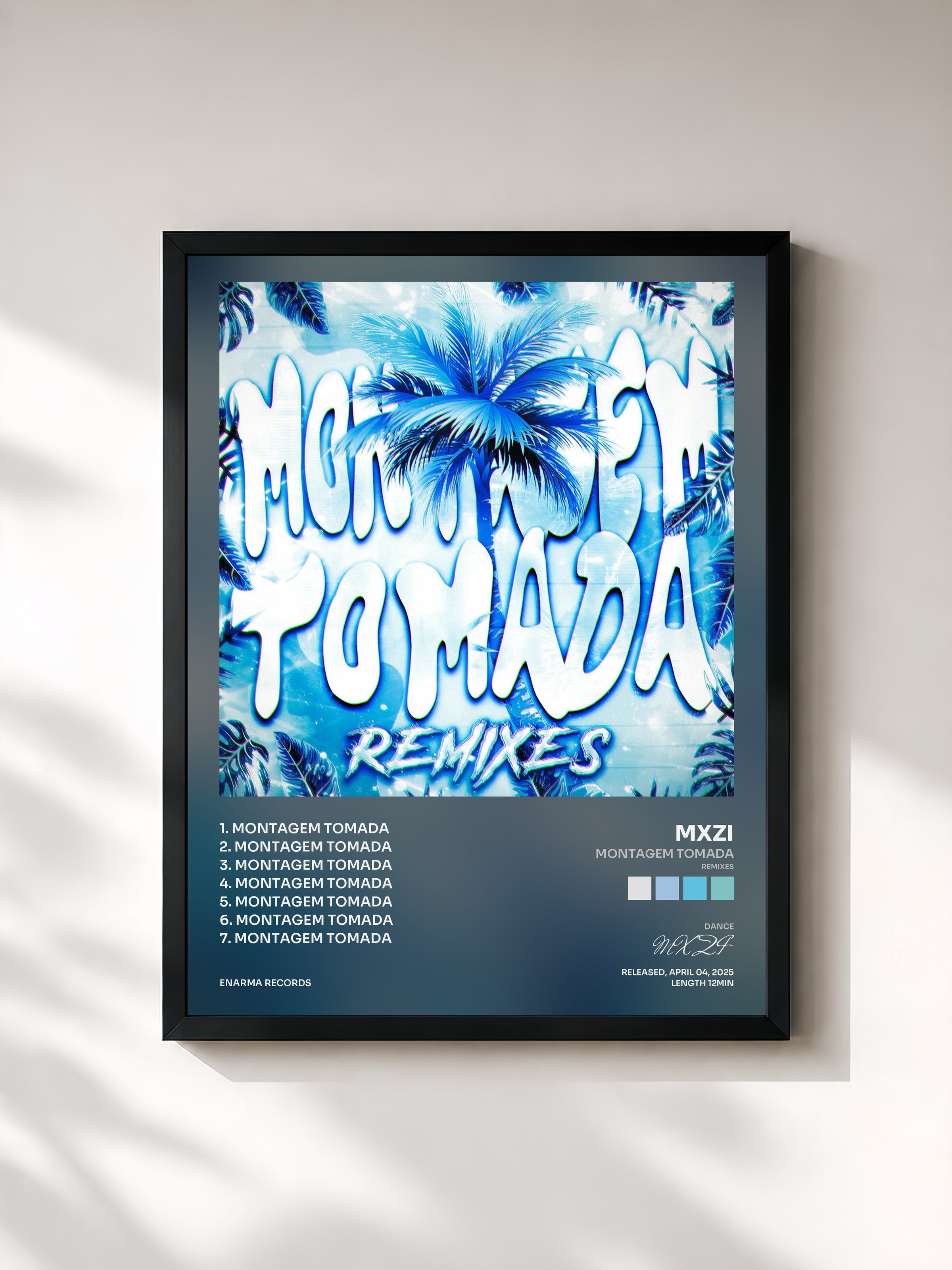 #noir Tableau de l'album MONTAGEM TOMADA (Remixes) de MXZI, cadre noir, imprimé et encadré en France