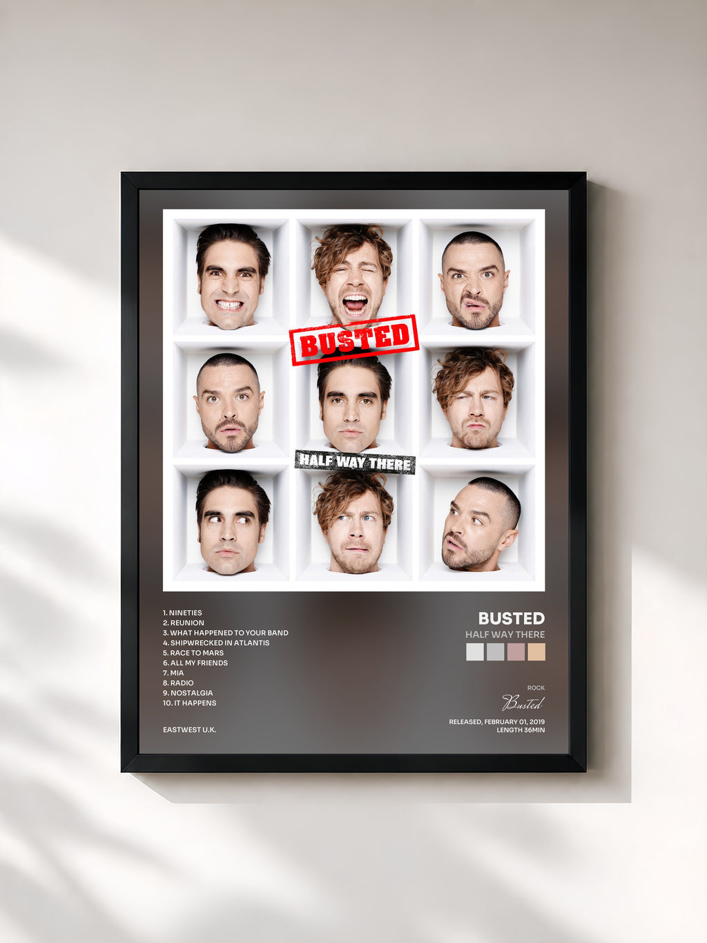 #noir Tableau de l'album Half Way There de Busted, cadre noir, imprimé et encadré en France