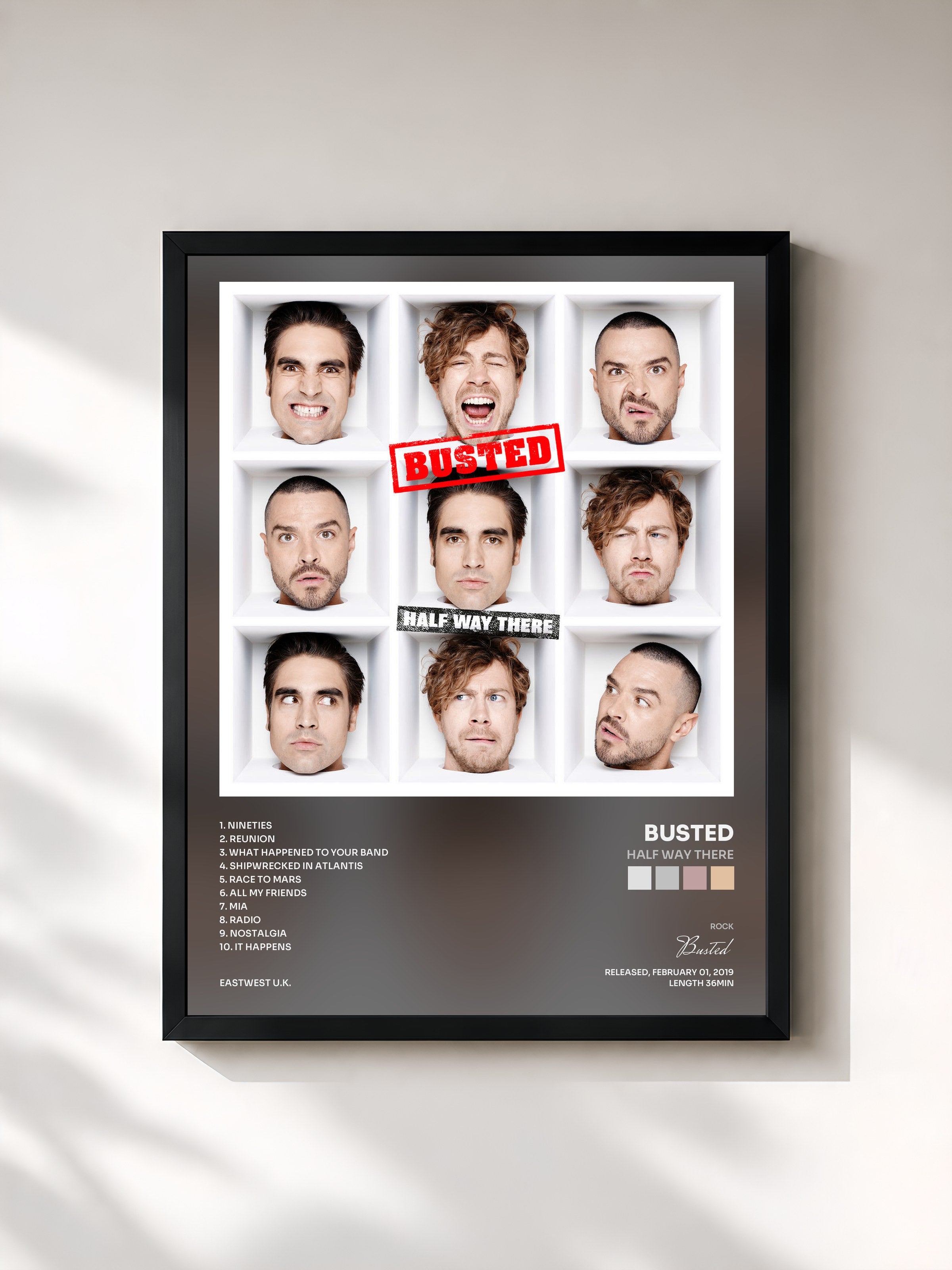 #noir Tableau de l'album Half Way There de Busted, cadre noir, imprimé et encadré en France