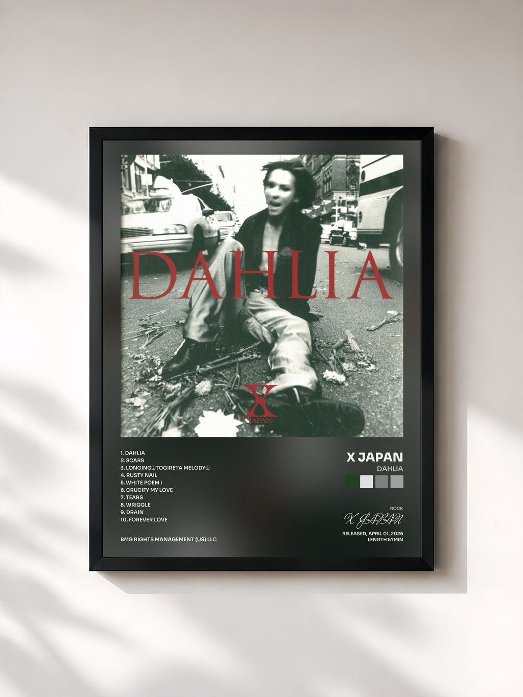 #noir Tableau de l'album DAHLIA de X JAPAN, cadre noir, imprimé et encadré en France