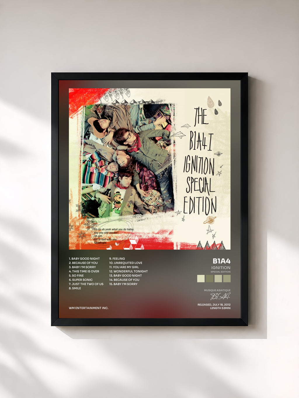 #noir Tableau de l'album IGNITION (SPECIAL EDITION) de B1A4, cadre noir, imprimé et encadré en France