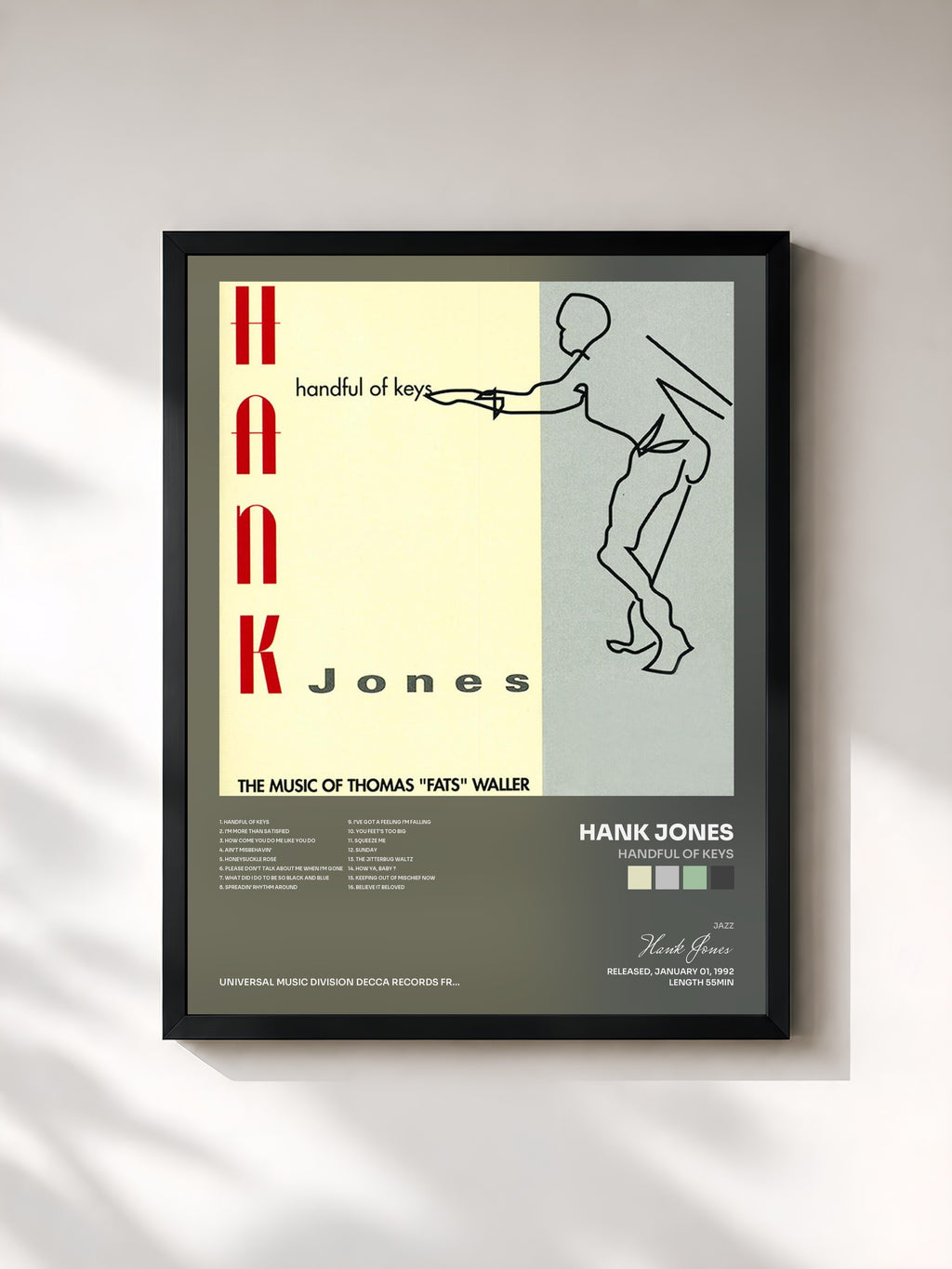#noir Tableau de l'album Handful Of Keys de Hank Jones, cadre noir, imprimé et encadré en France