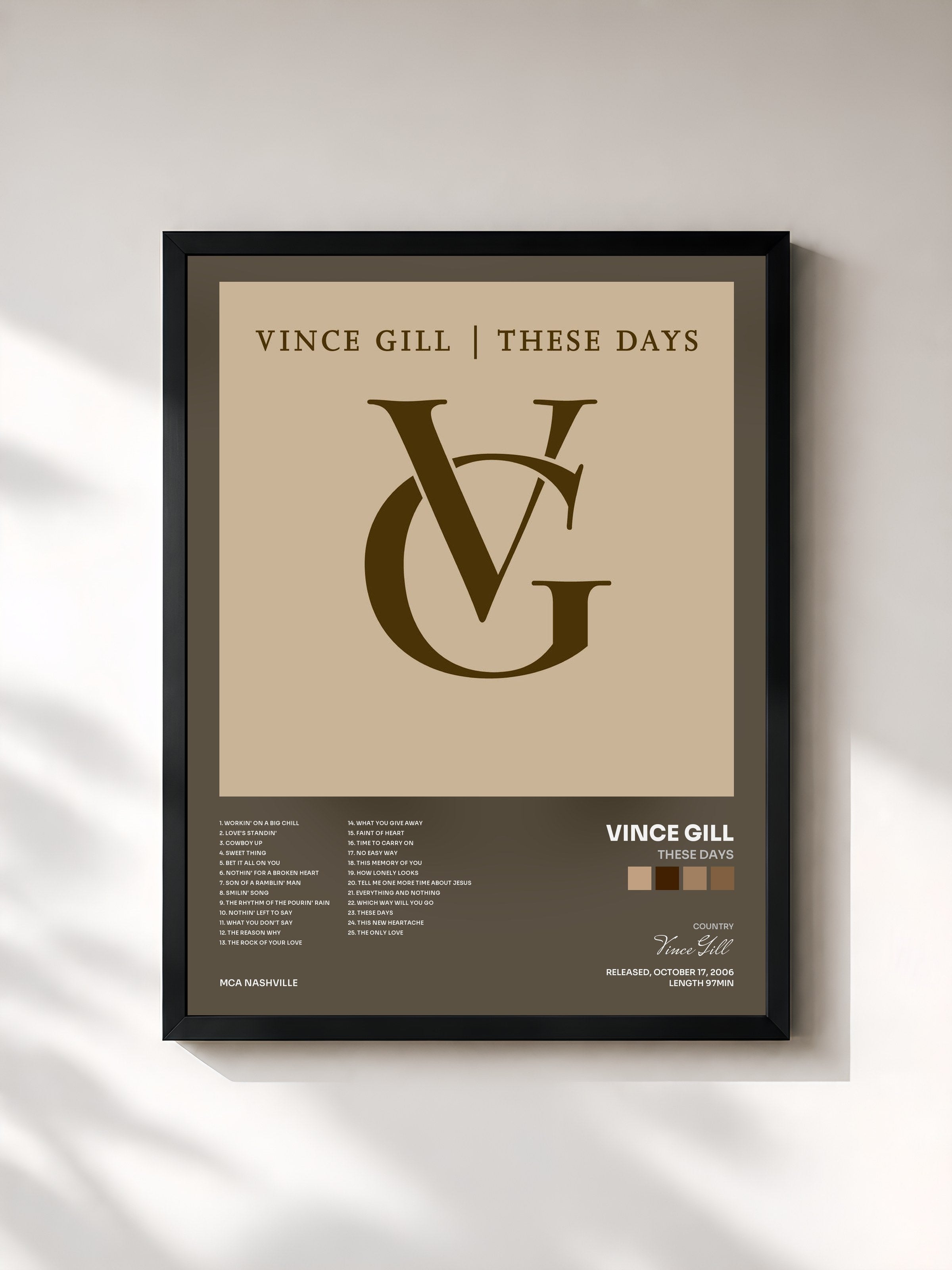 #noir Tableau de l'album These Days de Vince Gill, cadre noir, imprimé et encadré en France