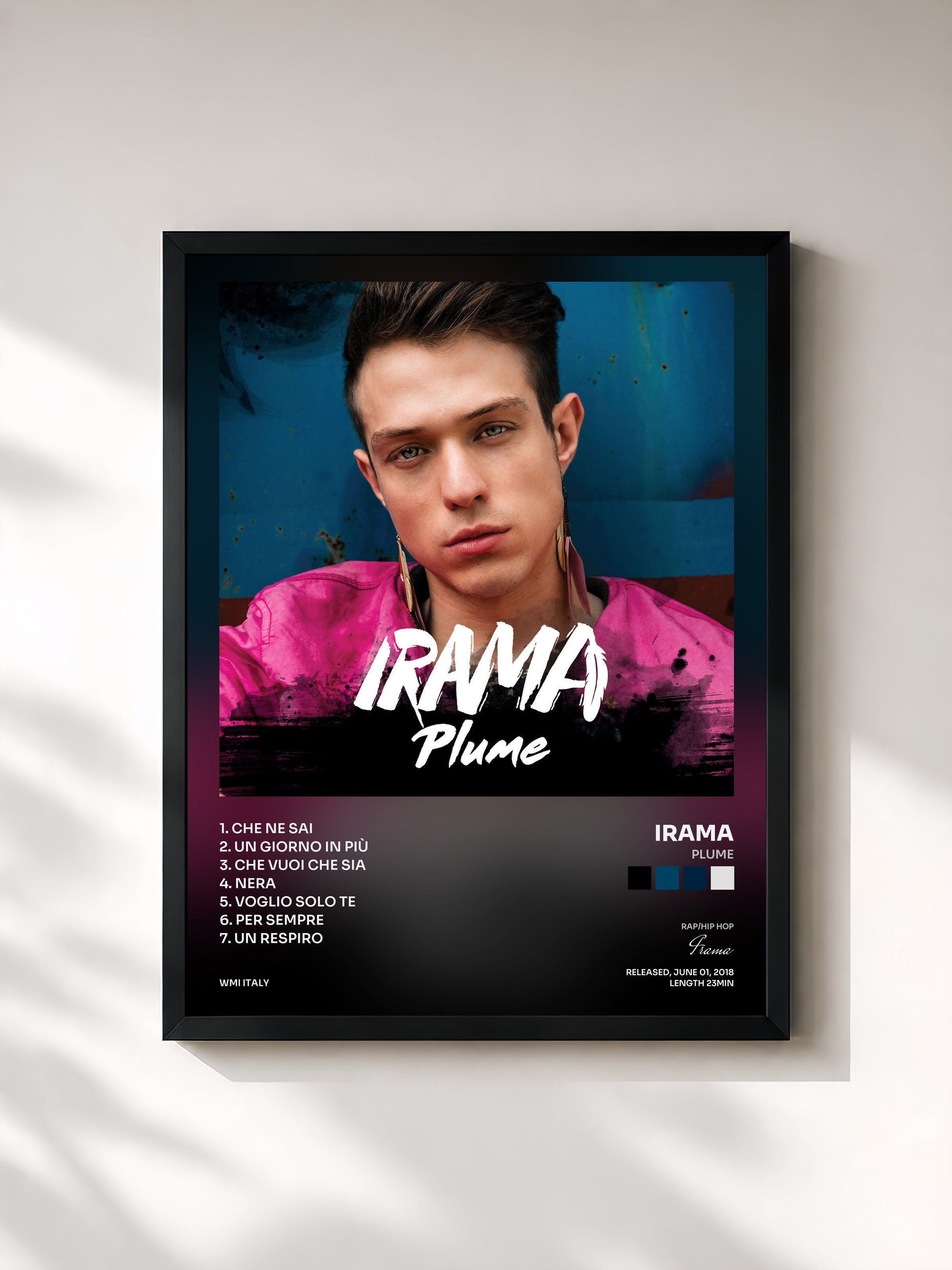 #noir Tableau de l'album Plume de Irama, cadre noir, imprimé et encadré en France