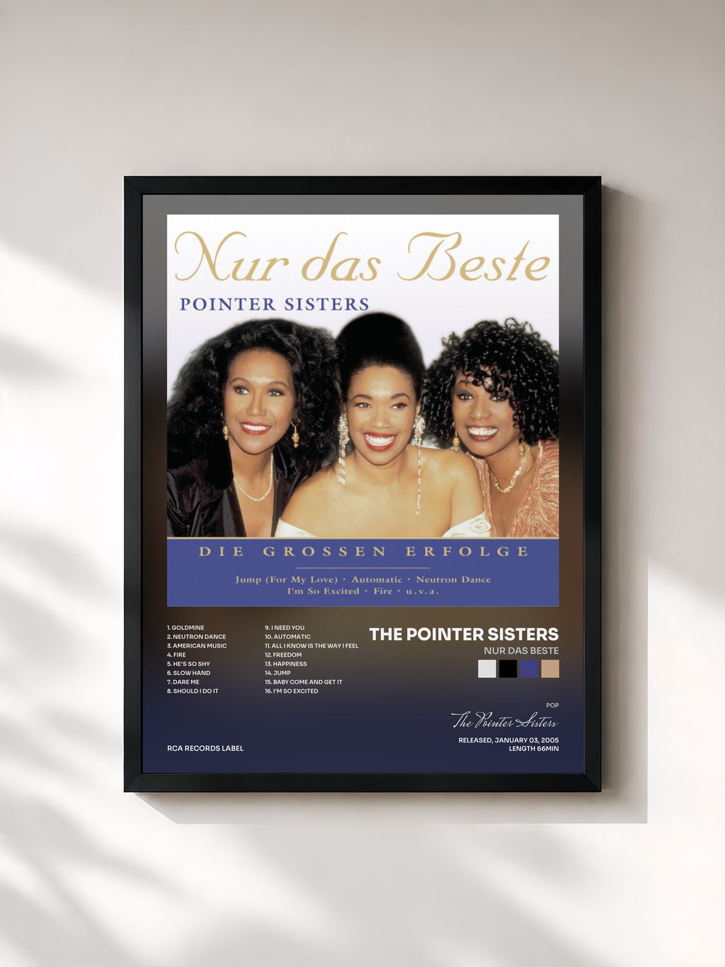 #noir Tableau de l'album Nur das Beste de The Pointer Sisters, cadre noir, imprimé et encadré en France