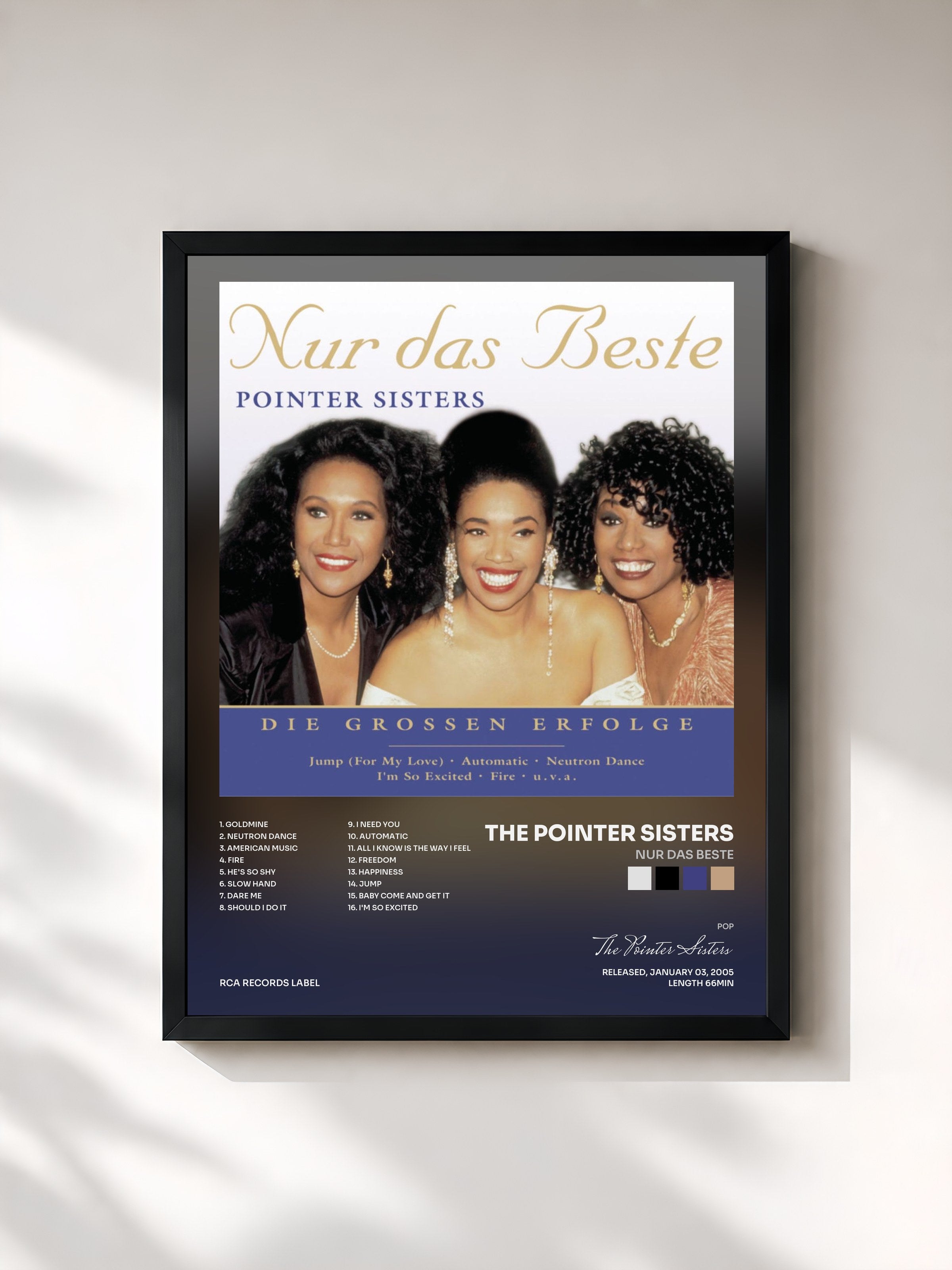 #noir Tableau de l'album Nur das Beste de The Pointer Sisters, cadre noir, imprimé et encadré en France