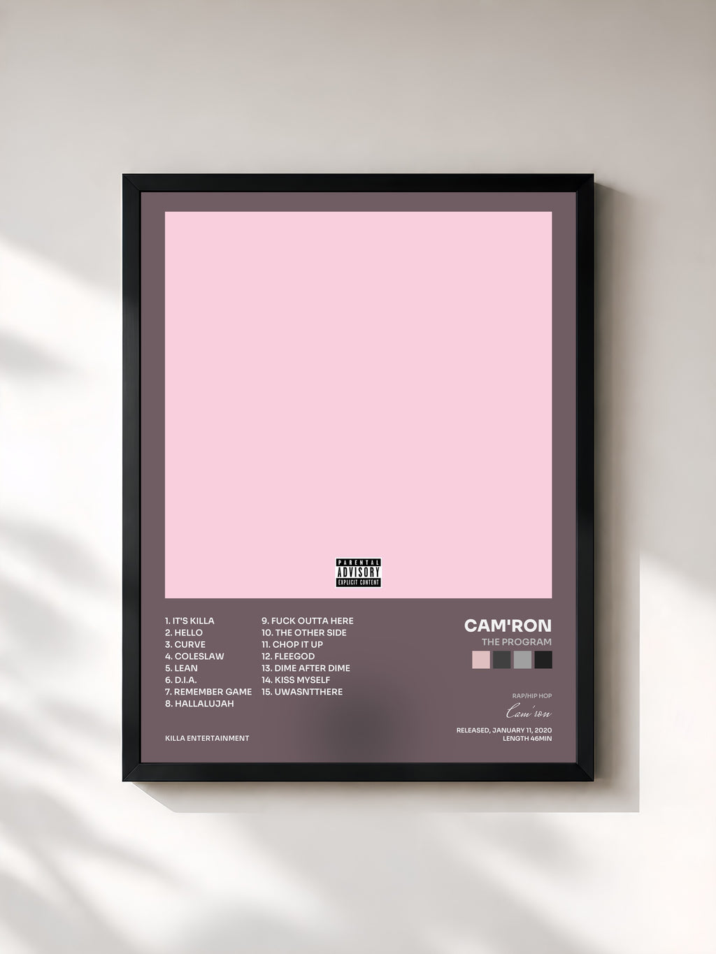 #noir Tableau de l'album The Program de Cam'ron, cadre noir, imprimé et encadré en France