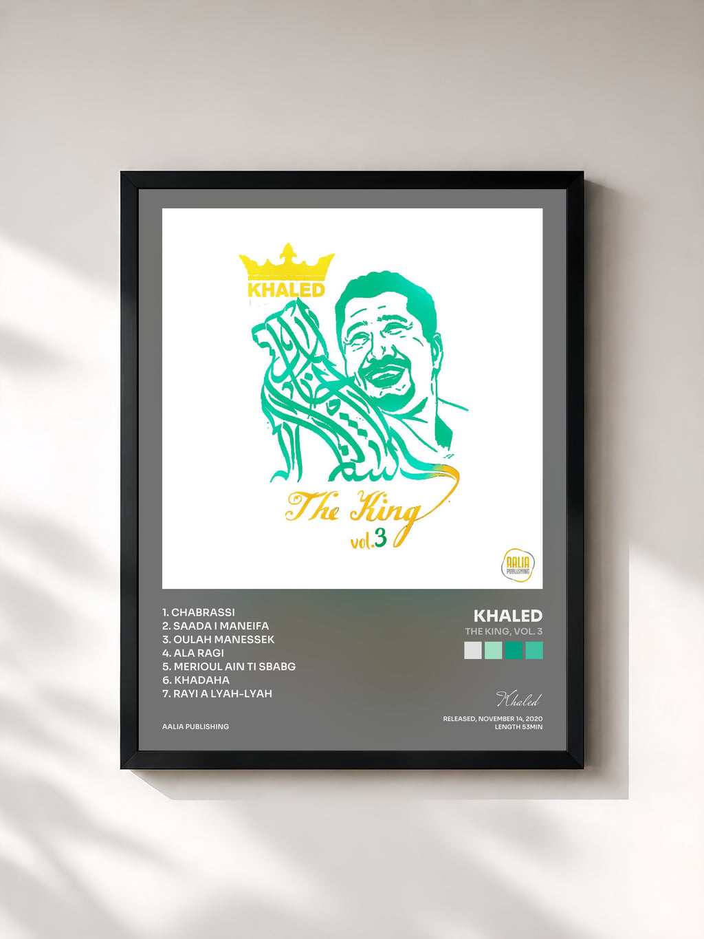 #noir Tableau de l'album The King, Vol. 3 de Khaled, cadre noir, imprimé et encadré en France