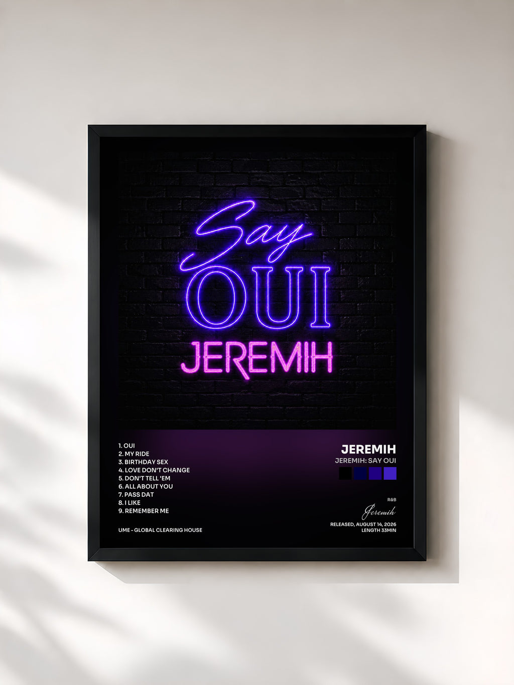 #noir Tableau de l'album Jeremih: Say Oui de Jeremih, cadre noir, imprimé et encadré en France