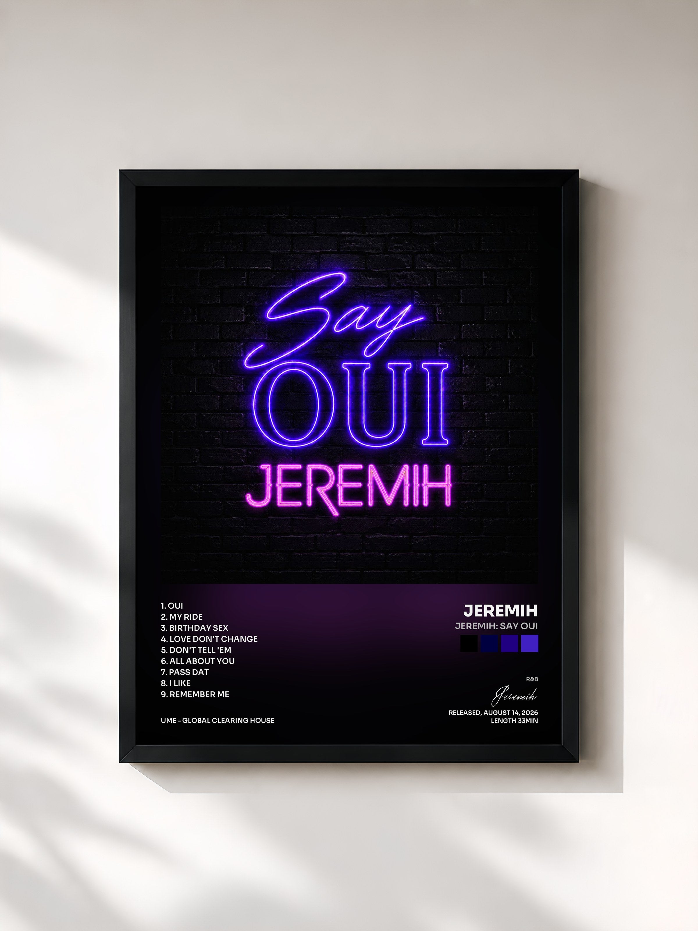 #noir Tableau de l'album Jeremih: Say Oui de Jeremih, cadre noir, imprimé et encadré en France