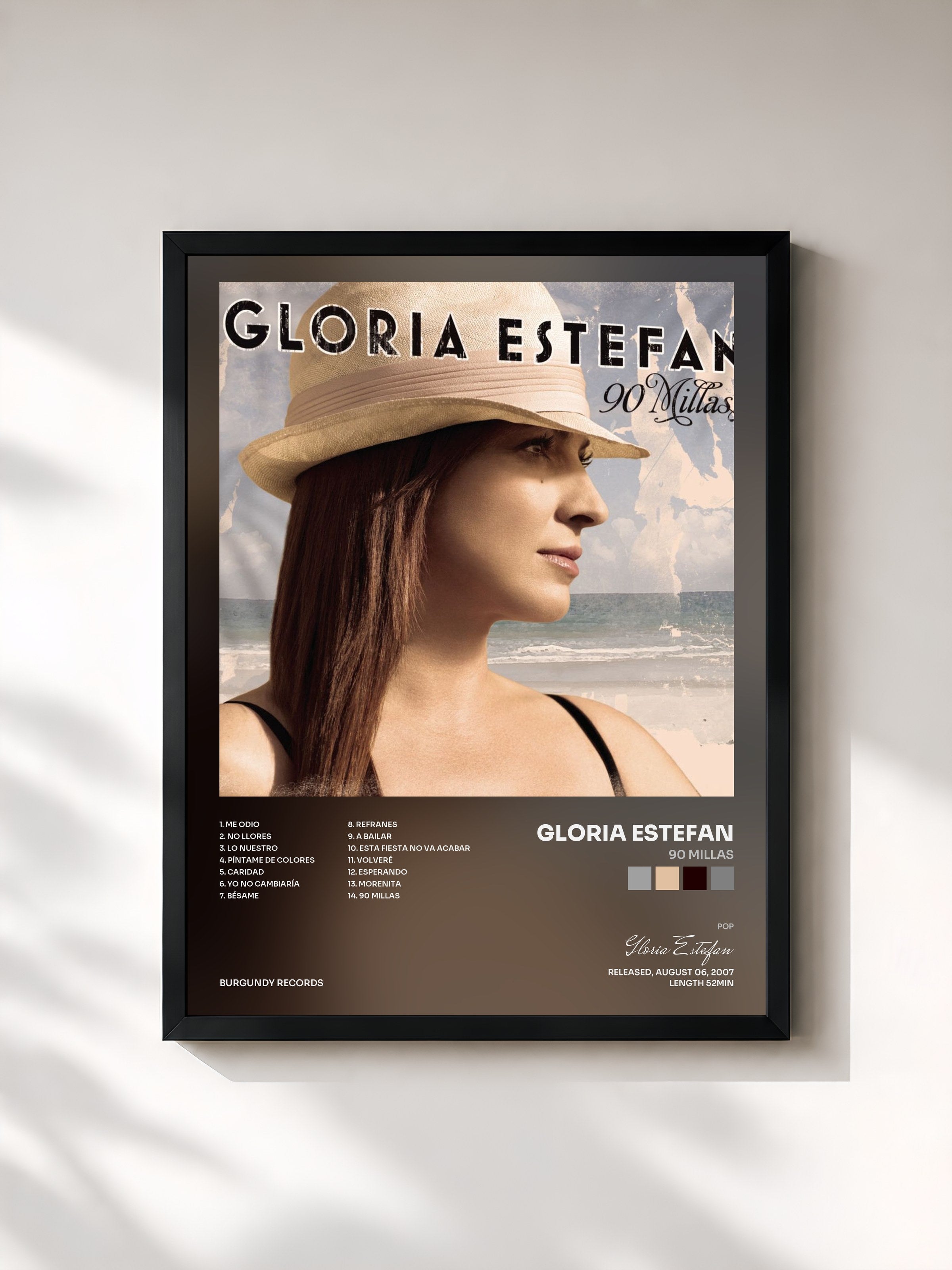 #noir Tableau de l'album 90 Millas de Gloria Estefan, cadre noir, imprimé et encadré en France