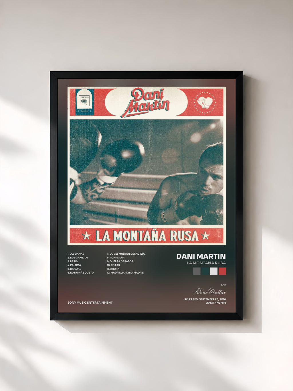 #noir Tableau de l'album La Montaña Rusa de Dani Martin, cadre noir, imprimé et encadré en France