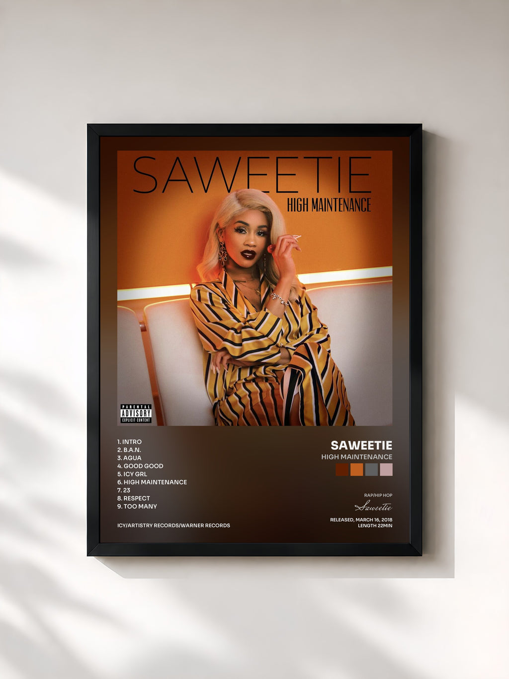 #noir Tableau de l'album High Maintenance de Saweetie, cadre noir, imprimé et encadré en France
